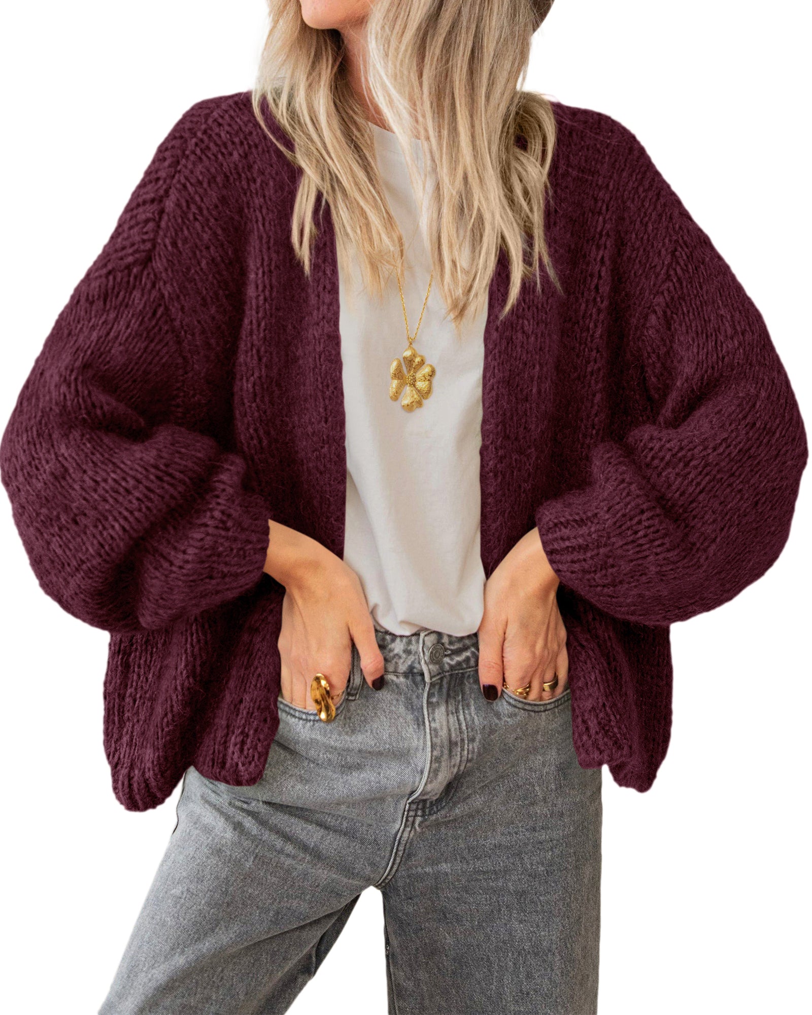 BTFBM Cardigan Sweaters for Women Fall Fashion Clothes 2026 | No Button No Pocket Design, Chunky Knit Open Front Cardigans, Ribbed Cuff Long Sleeve Sweater, Loose Winter Coat Clothing