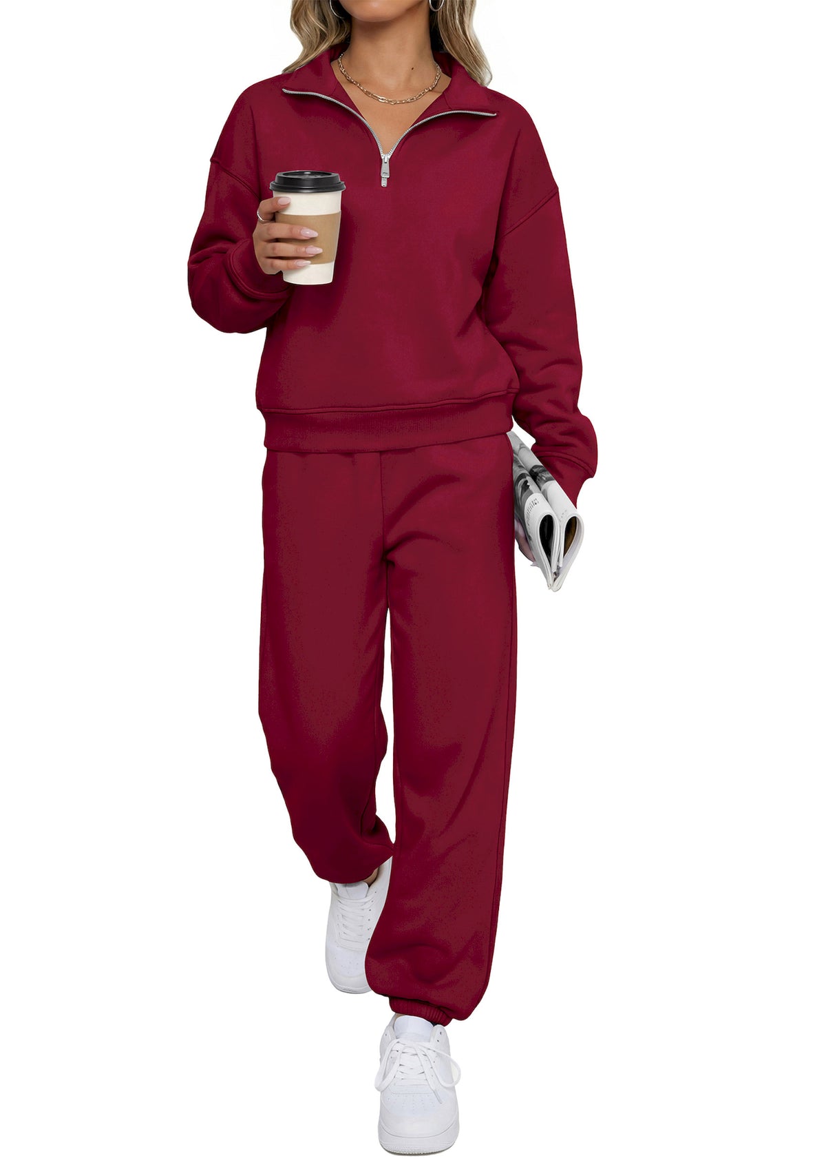 BTFBM Womens 2 Piece Outfits Sweatsuit Fleece Lounge Sets  | Quarter Zip Pullover Sweatshirt,Baggy Jogger Sweatpants,2026 Fall Fashion Clothing,Airport Travel Matching Sweat Set