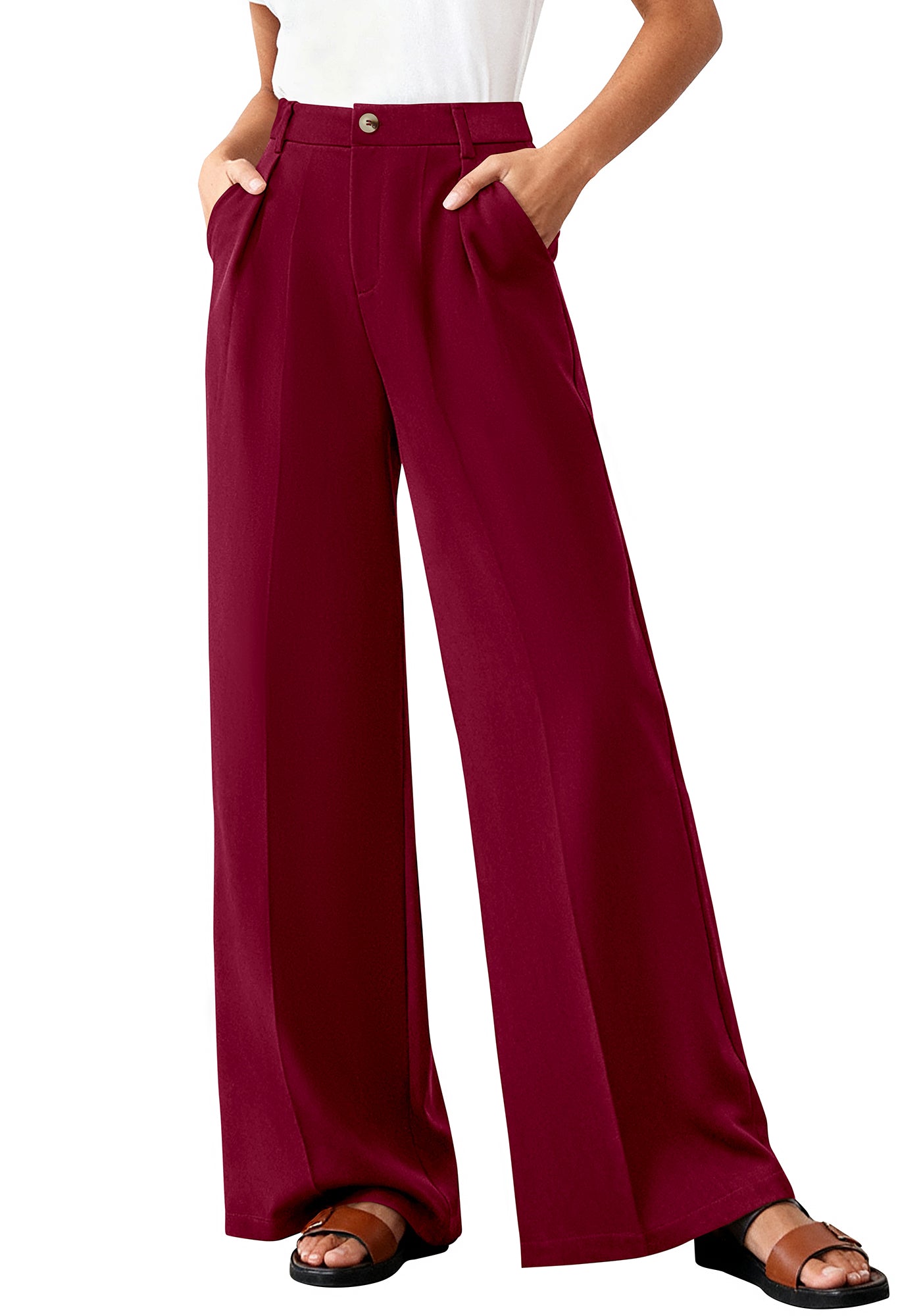 BTFBM Wide Leg Pants Woman 2026 High Waisted Button Business Casual Dressy Trousers Office Work Palazzo Pants Pockets