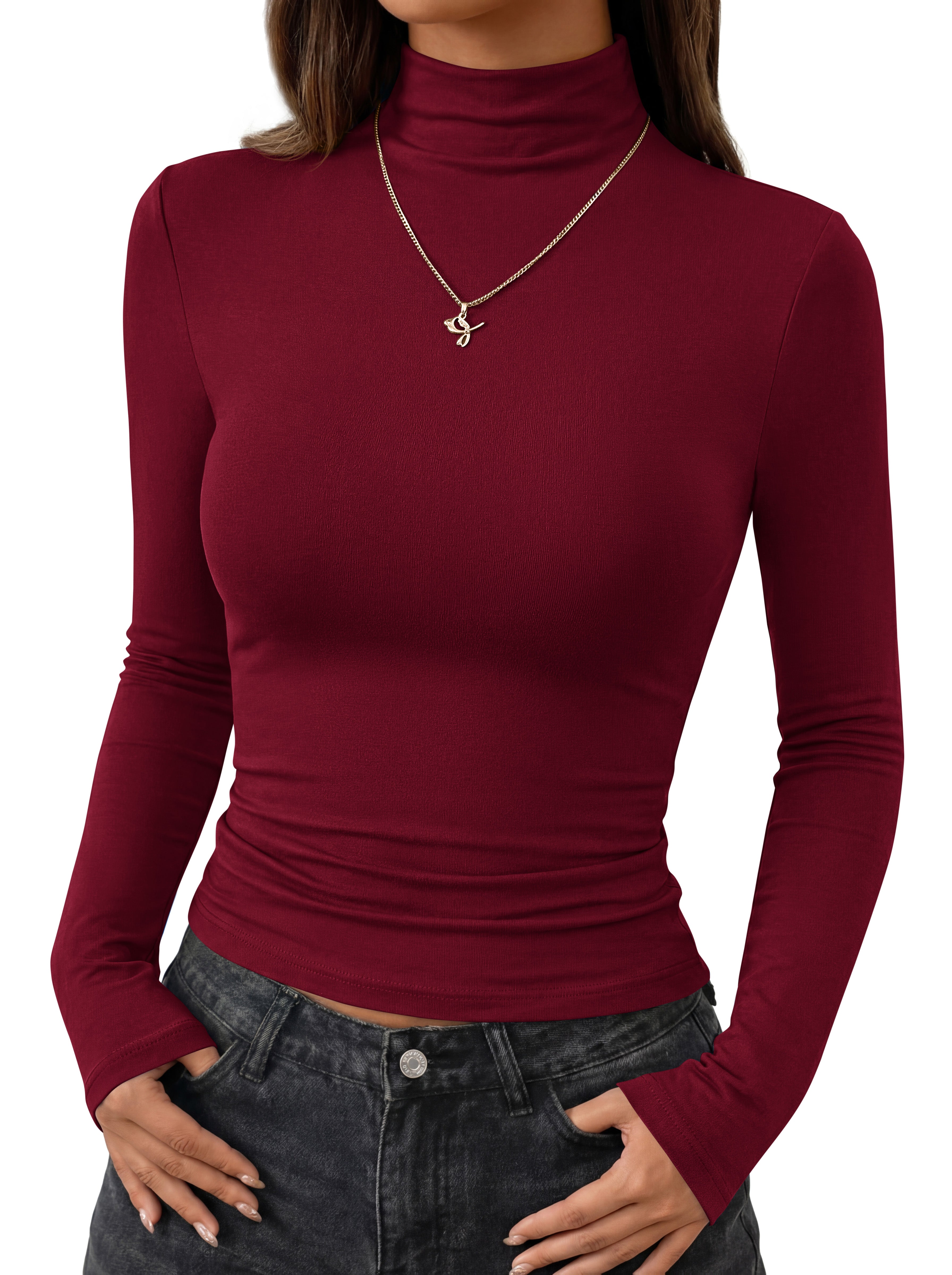 BTFBM Mock Turtleneck Tops for Women Long Sleeve Shirts Fitted Fall Fashion Clothing Basic Thermal Layering Undershirts