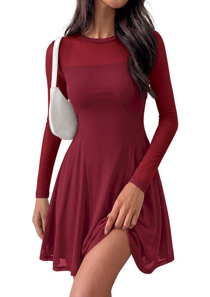 BTFBM Women’s Mini Dress Sheer Mesh Long Sleeve Flowy A Line Casual Cocktail Party Going Out Dresses 2026 Fall Fashion