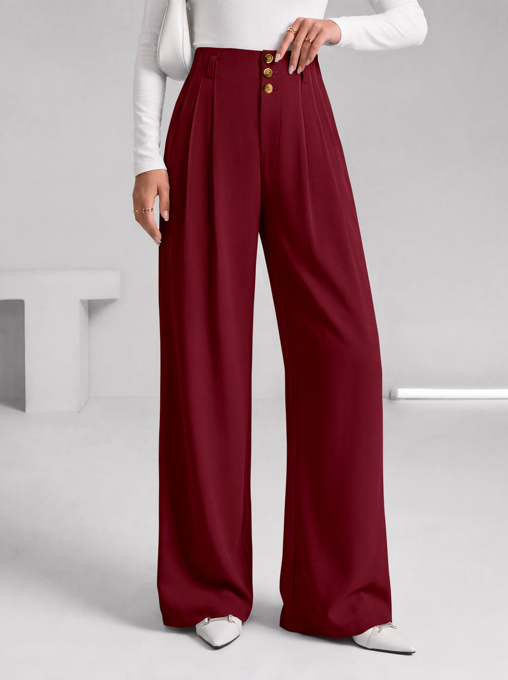 BTFBM Wide Leg Dress Pants Women Business Casual Outfits | Elastic High Waisted Palazzo Pants, Button Zip Up Closure, Pleated Office Work Trousers With Pockets, Fall Fashion 2026