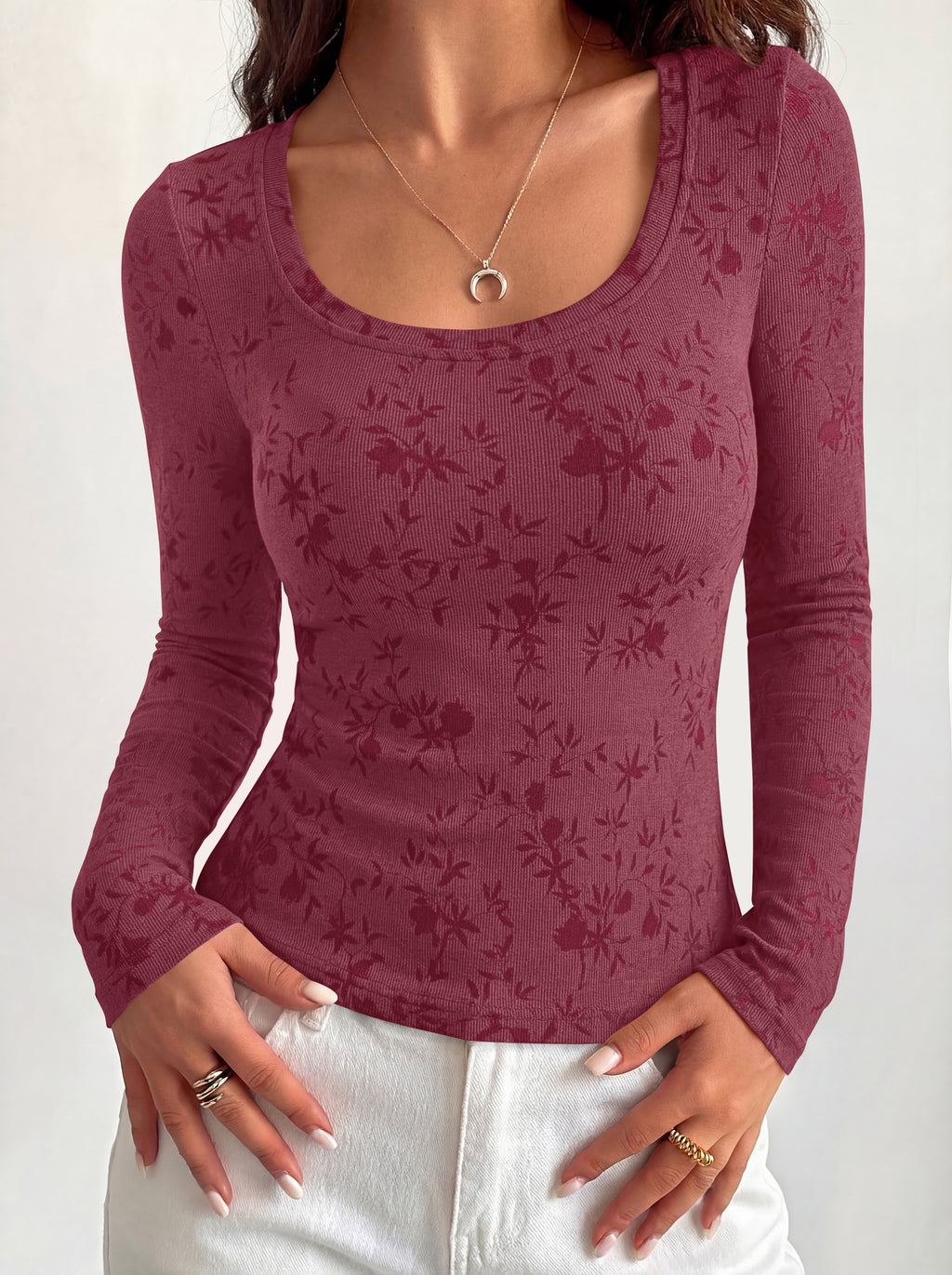 BTFBM Women's Long Sleeve Scoop Neck Shirts Floral Tops | Casual Women Fall Clothes, Ribbed Slim Fitted T-Shirts, y2k Fashion Clothing, Concert Going Out Top, Club Date Night Outfits