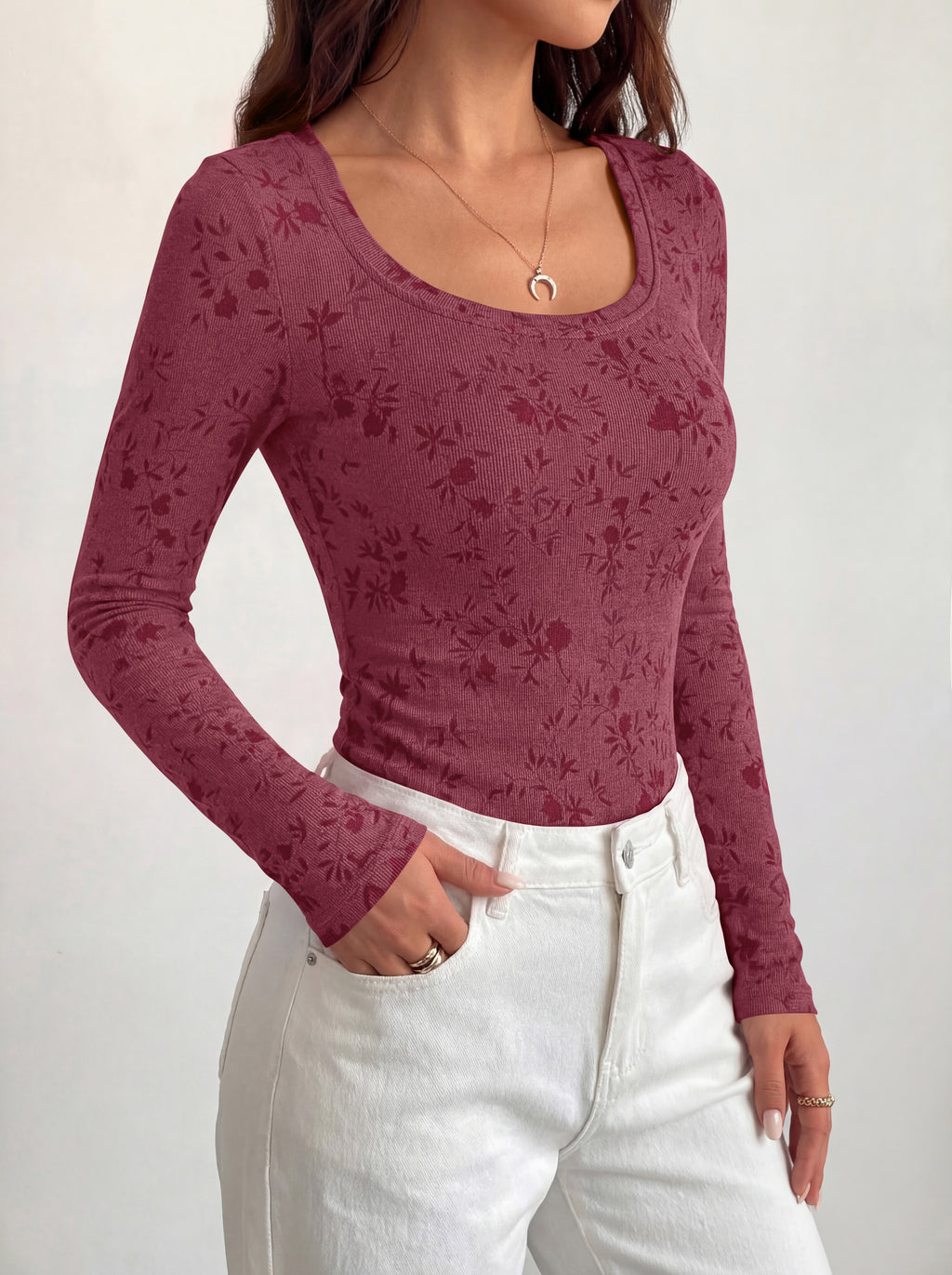 BTFBM Women's Long Sleeve Scoop Neck Shirts Floral Tops | Casual Women Fall Clothes, Ribbed Slim Fitted T-Shirts, y2k Fashion Clothing, Concert Going Out Top, Club Date Night Outfits