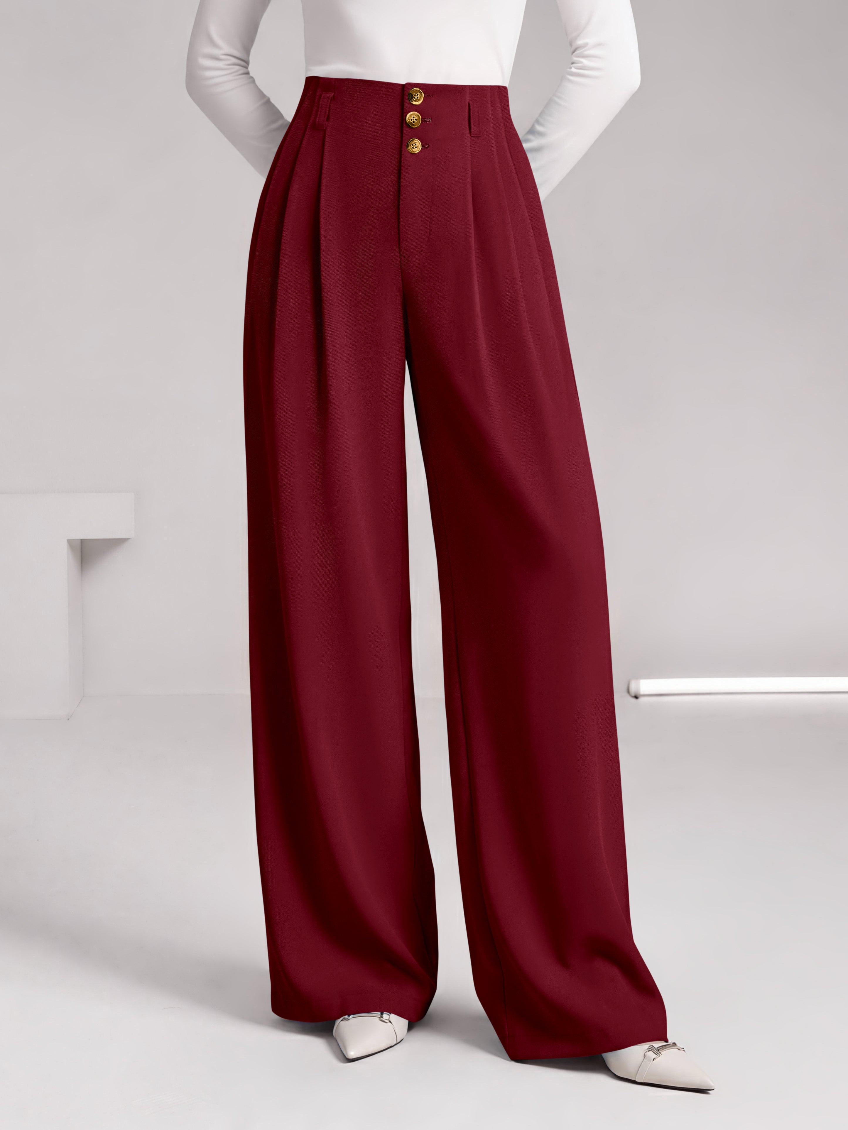 BTFBM Wide Leg Dress Pants Women Business Casual Outfits | Elastic High Waisted Palazzo Pants, Button Zip Up Closure, Pleated Office Work Trousers With Pockets, Fall Fashion 2026