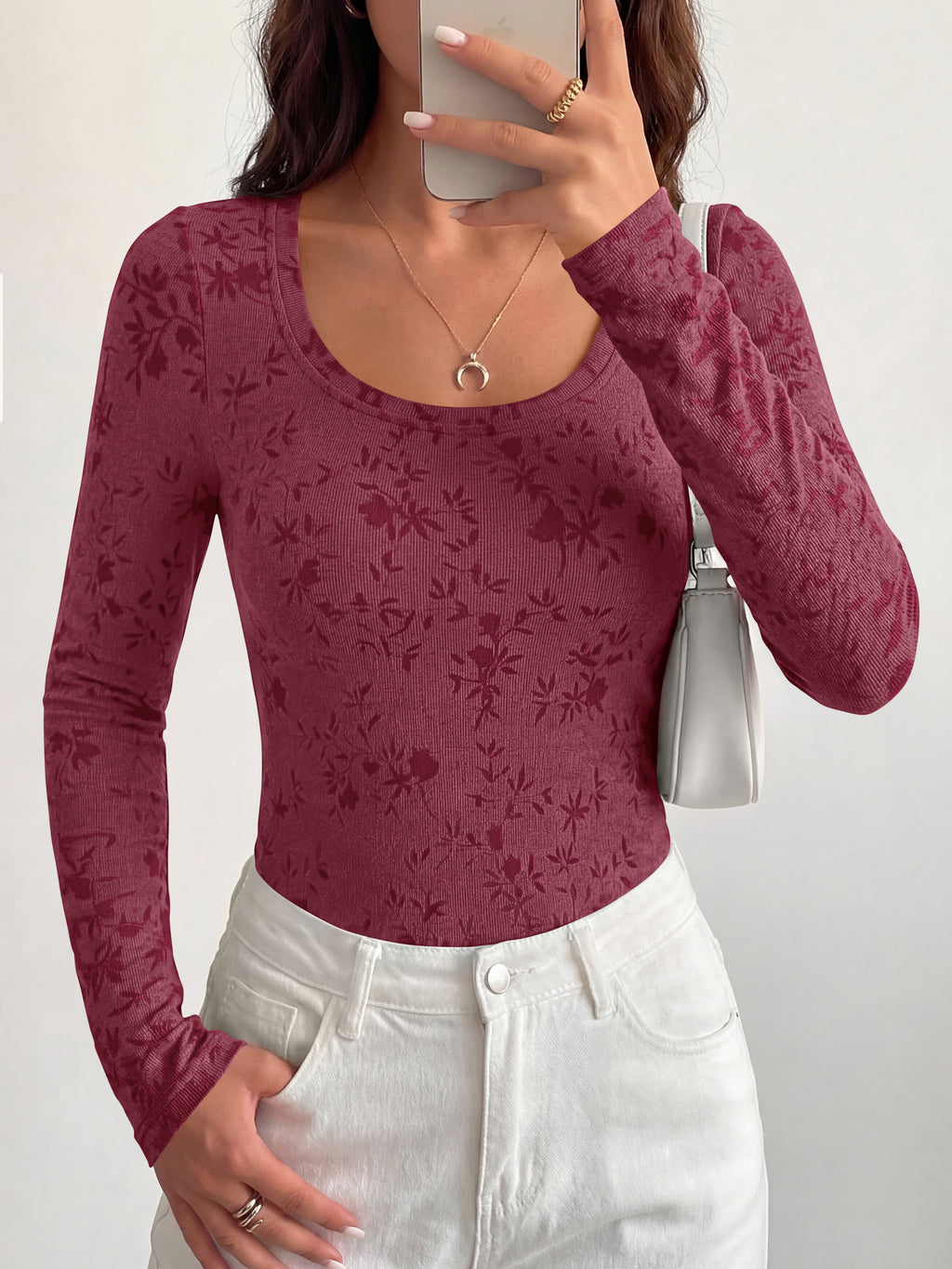 BTFBM Women's Long Sleeve Scoop Neck Shirts Floral Tops | Casual Women Fall Clothes, Ribbed Slim Fitted T-Shirts, y2k Fashion Clothing, Concert Going Out Top, Club Date Night Outfits