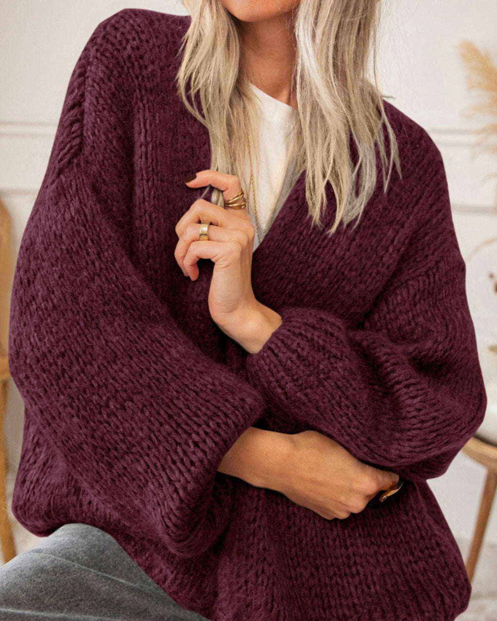 BTFBM Cardigan Sweaters for Women Fall Fashion Clothes 2026 | No Button No Pocket Design, Chunky Knit Open Front Cardigans, Ribbed Cuff Long Sleeve Sweater, Loose Winter Coat Clothing