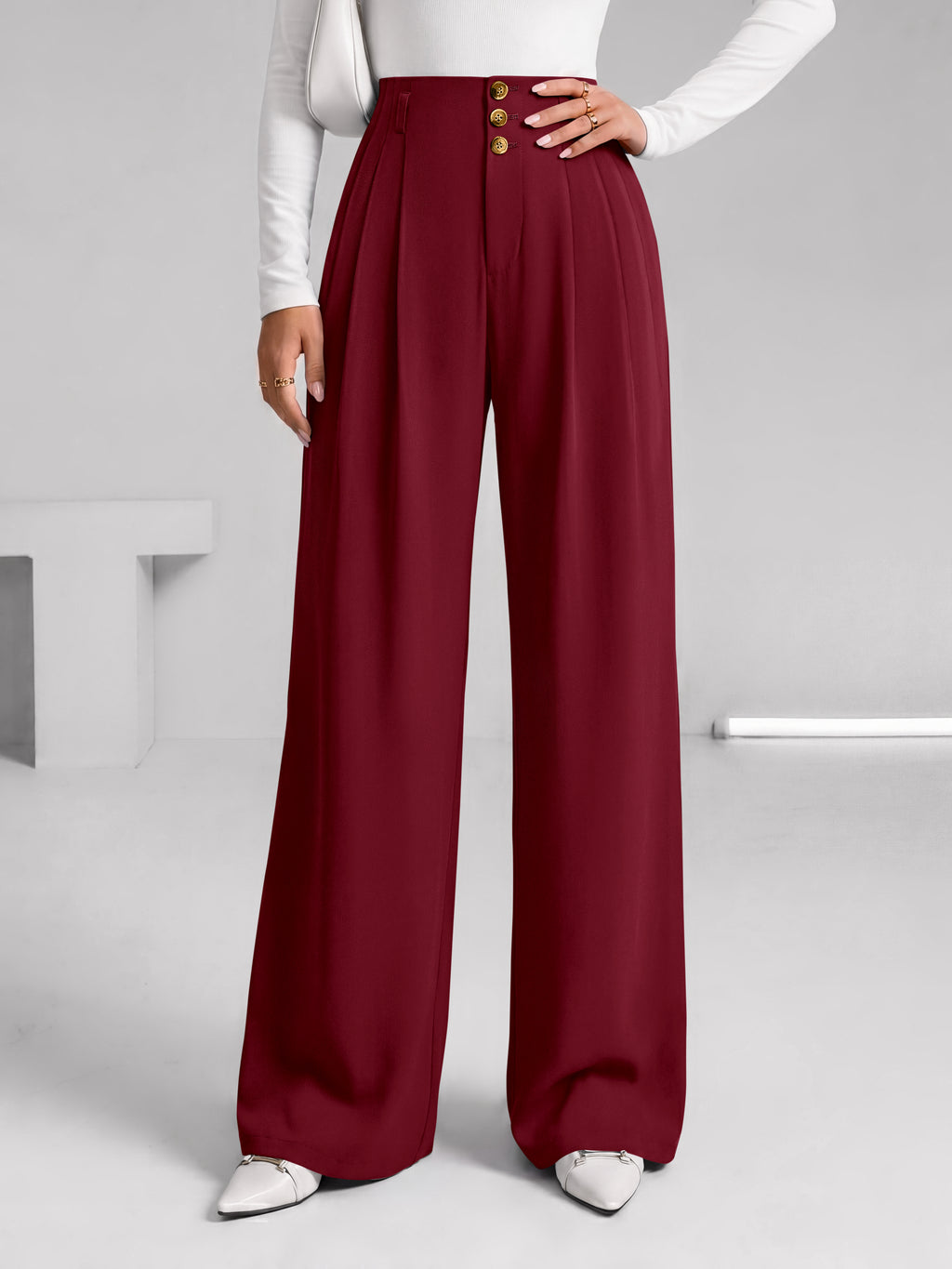 BTFBM Wide Leg Dress Pants Women Business Casual Outfits | Elastic High Waisted Palazzo Pants, Button Zip Up Closure, Pleated Office Work Trousers With Pockets, Fall Fashion 2026