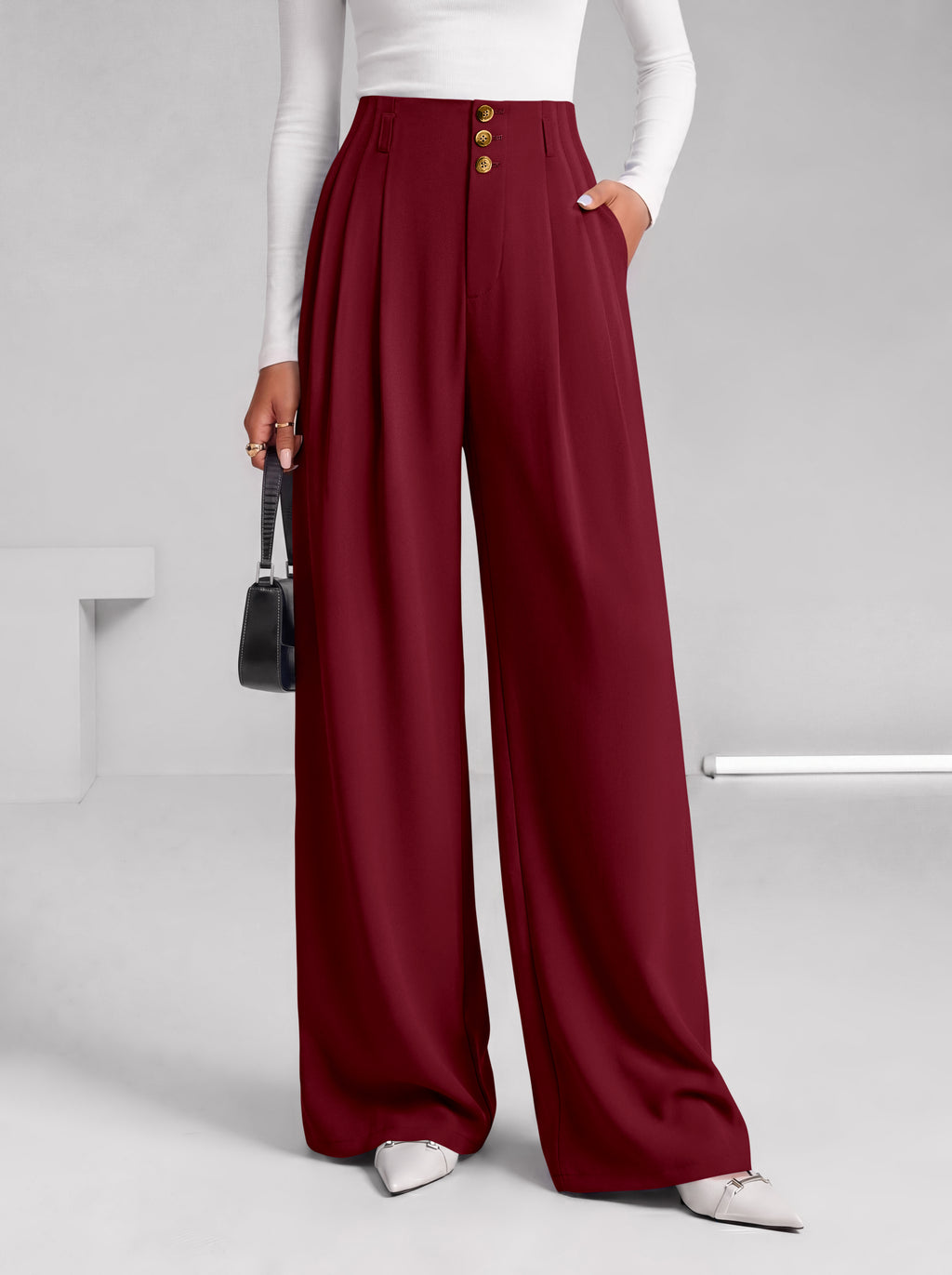 BTFBM Wide Leg Dress Pants Women Business Casual Outfits | Elastic High Waisted Palazzo Pants, Button Zip Up Closure, Pleated Office Work Trousers With Pockets, Fall Fashion 2026