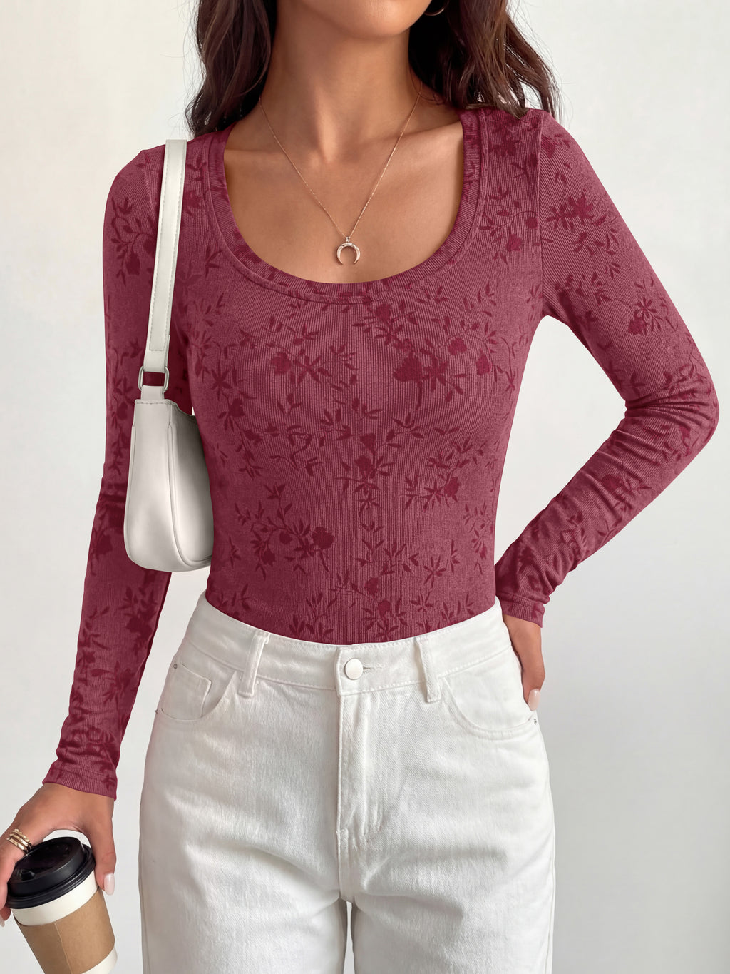 BTFBM Women's Long Sleeve Scoop Neck Shirts Floral Tops | Casual Women Fall Clothes, Ribbed Slim Fitted T-Shirts, y2k Fashion Clothing, Concert Going Out Top, Club Date Night Outfits