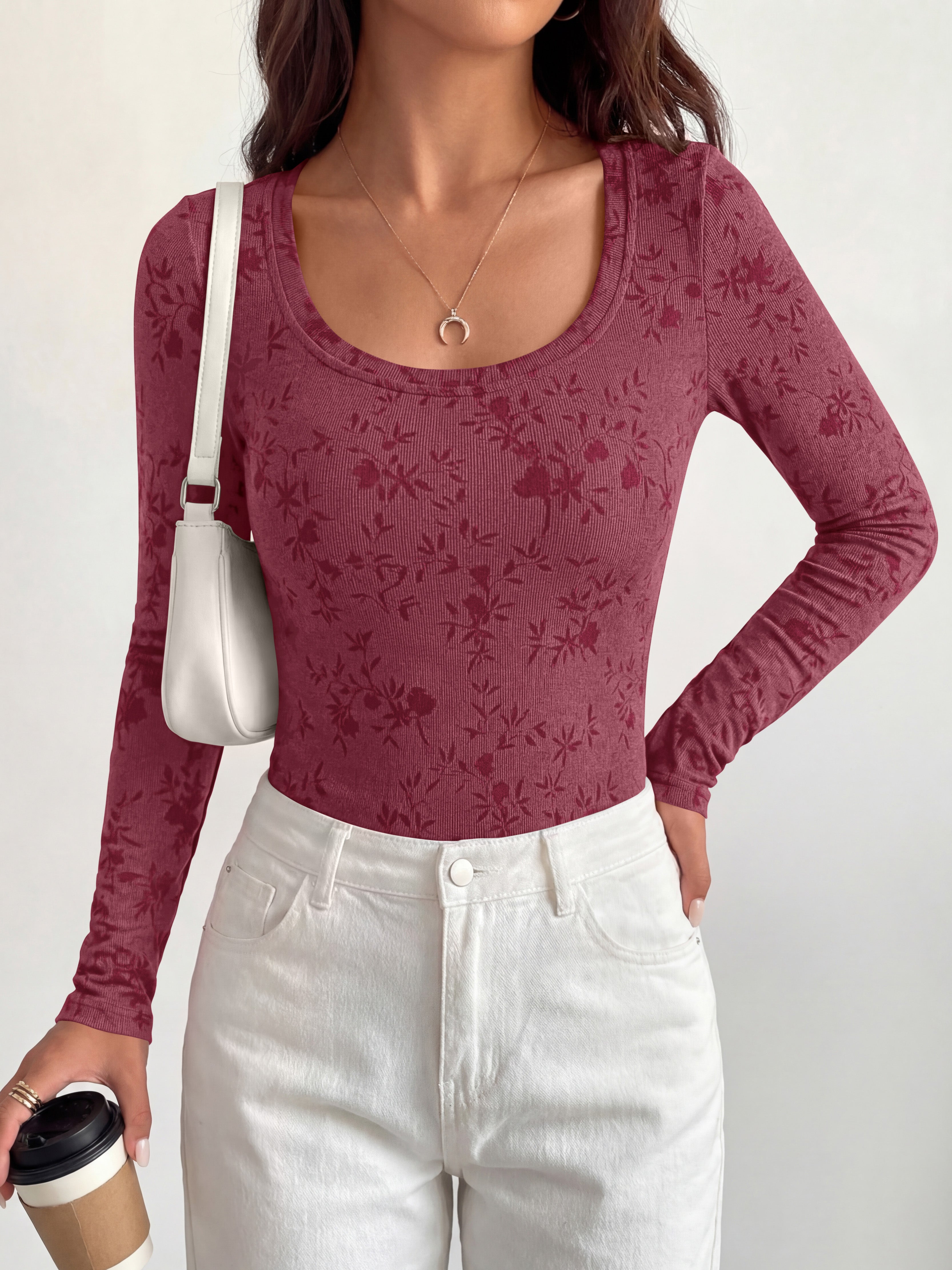 BTFBM Women's Long Sleeve Scoop Neck Shirts Floral Tops | Casual Women Fall Clothes, Ribbed Slim Fitted T-Shirts, y2k Fashion Clothing, Concert Going Out Top, Club Date Night Outfits