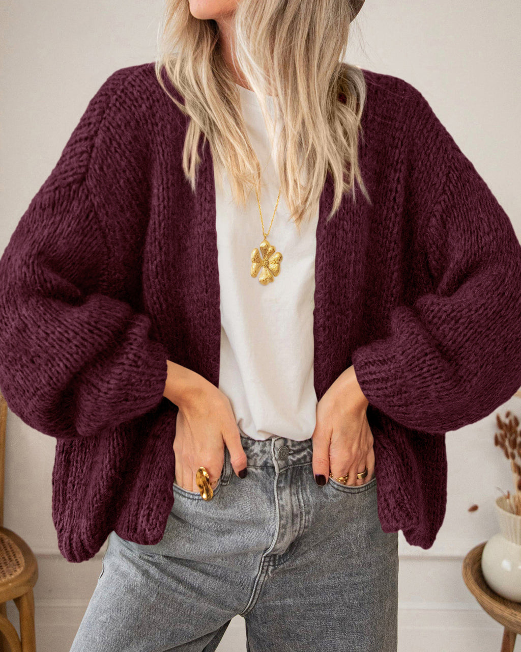 BTFBM Cardigan Sweaters for Women Fall Fashion Clothes 2026 | No Button No Pocket Design, Chunky Knit Open Front Cardigans, Ribbed Cuff Long Sleeve Sweater, Loose Winter Coat Clothing