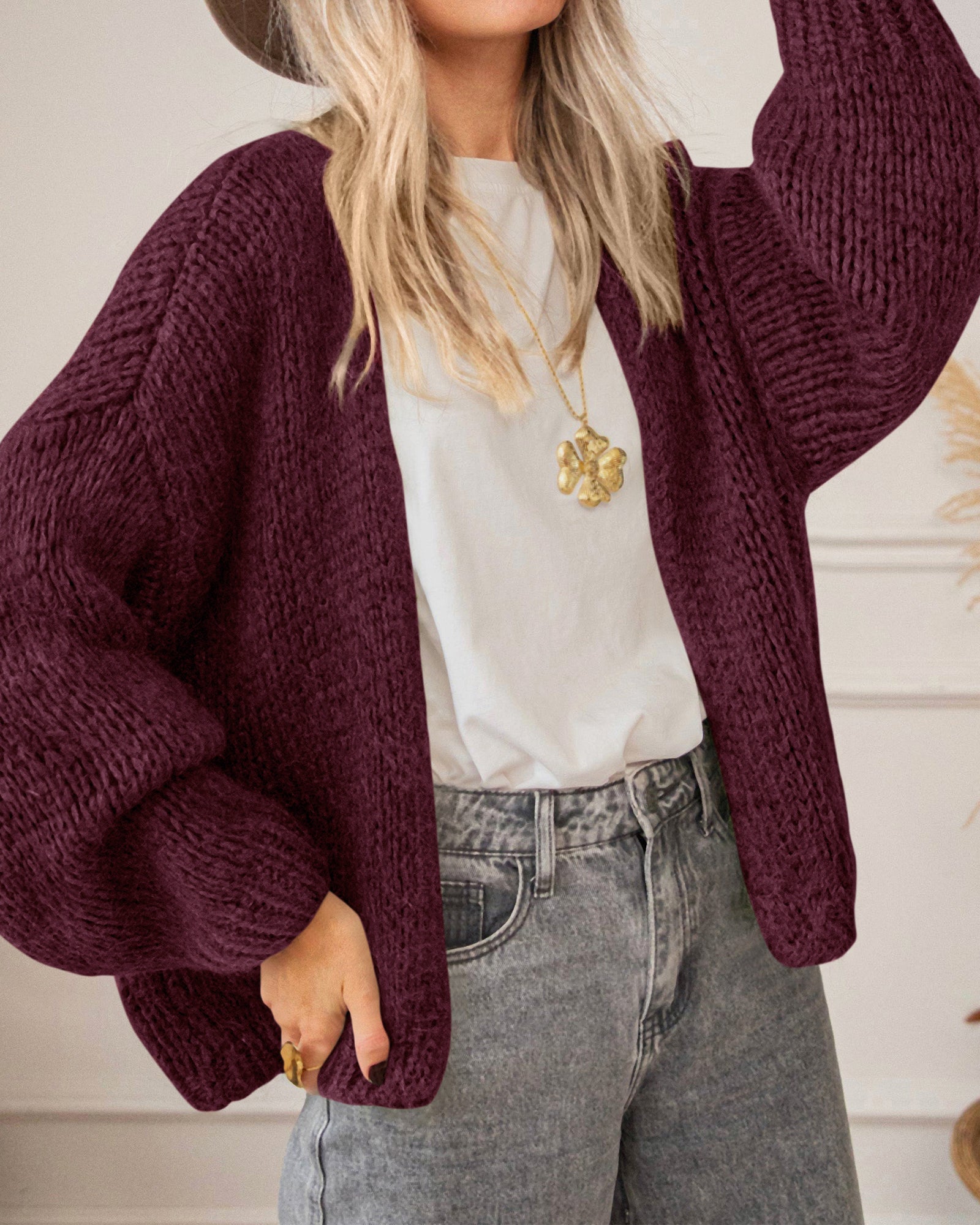 BTFBM Cardigan Sweaters for Women Fall Fashion Clothes 2026 | No Button No Pocket Design, Chunky Knit Open Front Cardigans, Ribbed Cuff Long Sleeve Sweater, Loose Winter Coat Clothing