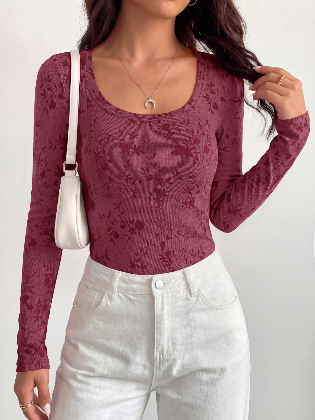 BTFBM Women's Long Sleeve Scoop Neck Shirts Floral Tops | Casual Women Fall Clothes, Ribbed Slim Fitted T-Shirts, y2k Fashion Clothing, Concert Going Out Top, Club Date Night Outfits