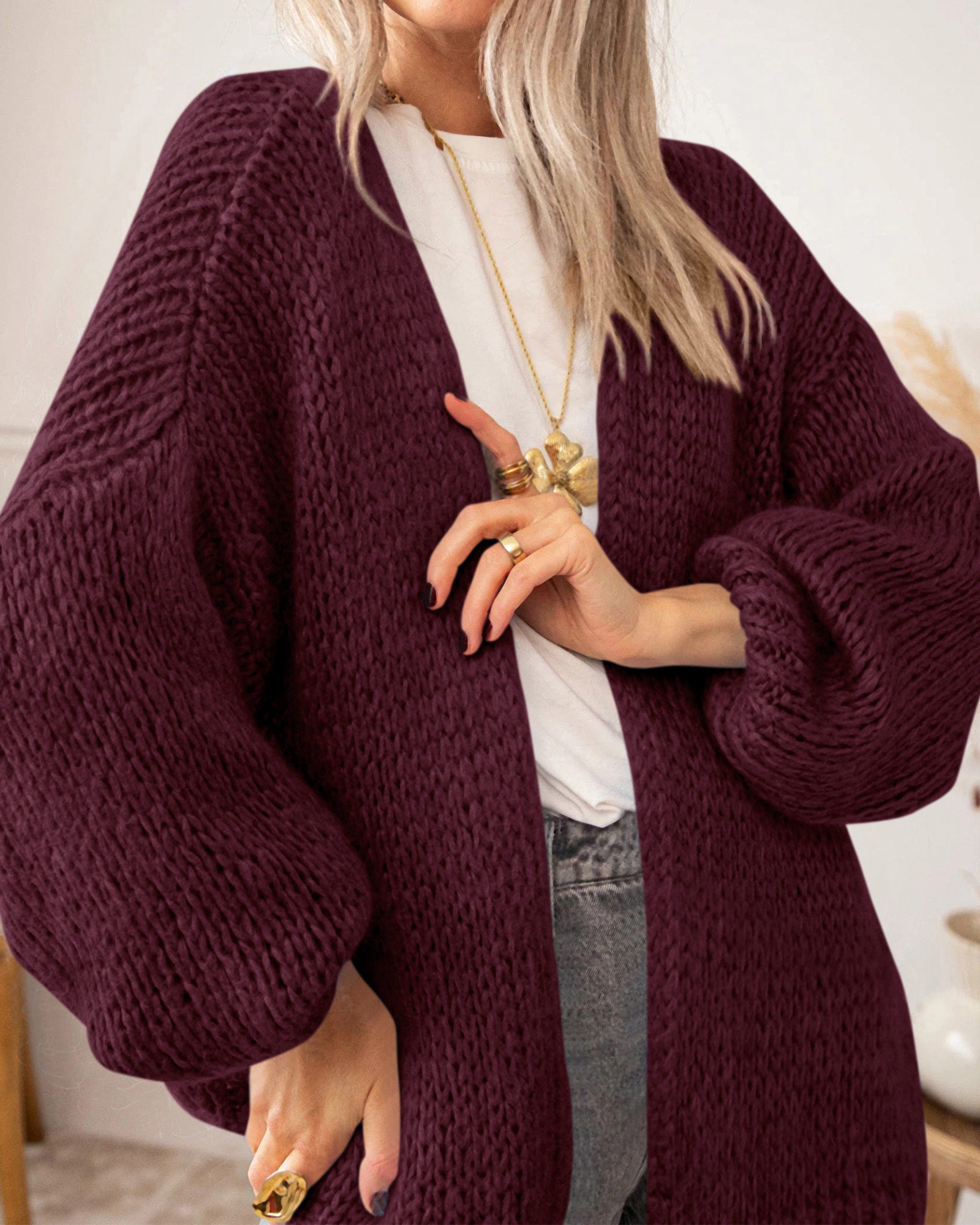 BTFBM Cardigan Sweaters for Women Fall Fashion Clothes 2026 | No Button No Pocket Design, Chunky Knit Open Front Cardigans, Ribbed Cuff Long Sleeve Sweater, Loose Winter Coat Clothing