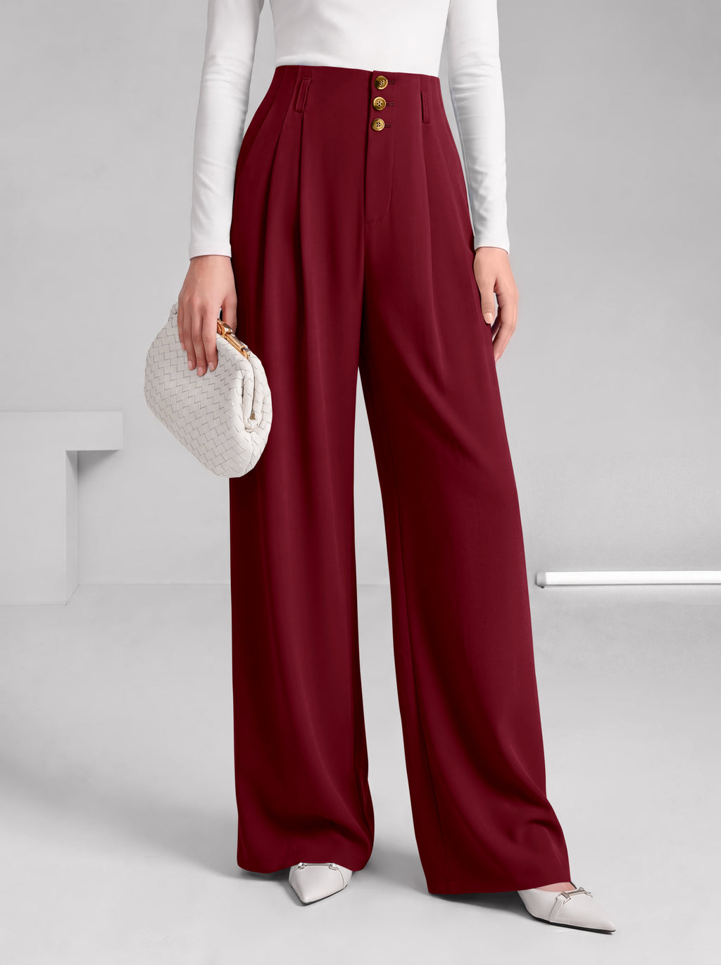 BTFBM Wide Leg Dress Pants Women Business Casual Outfits | Elastic High Waisted Palazzo Pants, Button Zip Up Closure, Pleated Office Work Trousers With Pockets, Fall Fashion 2026
