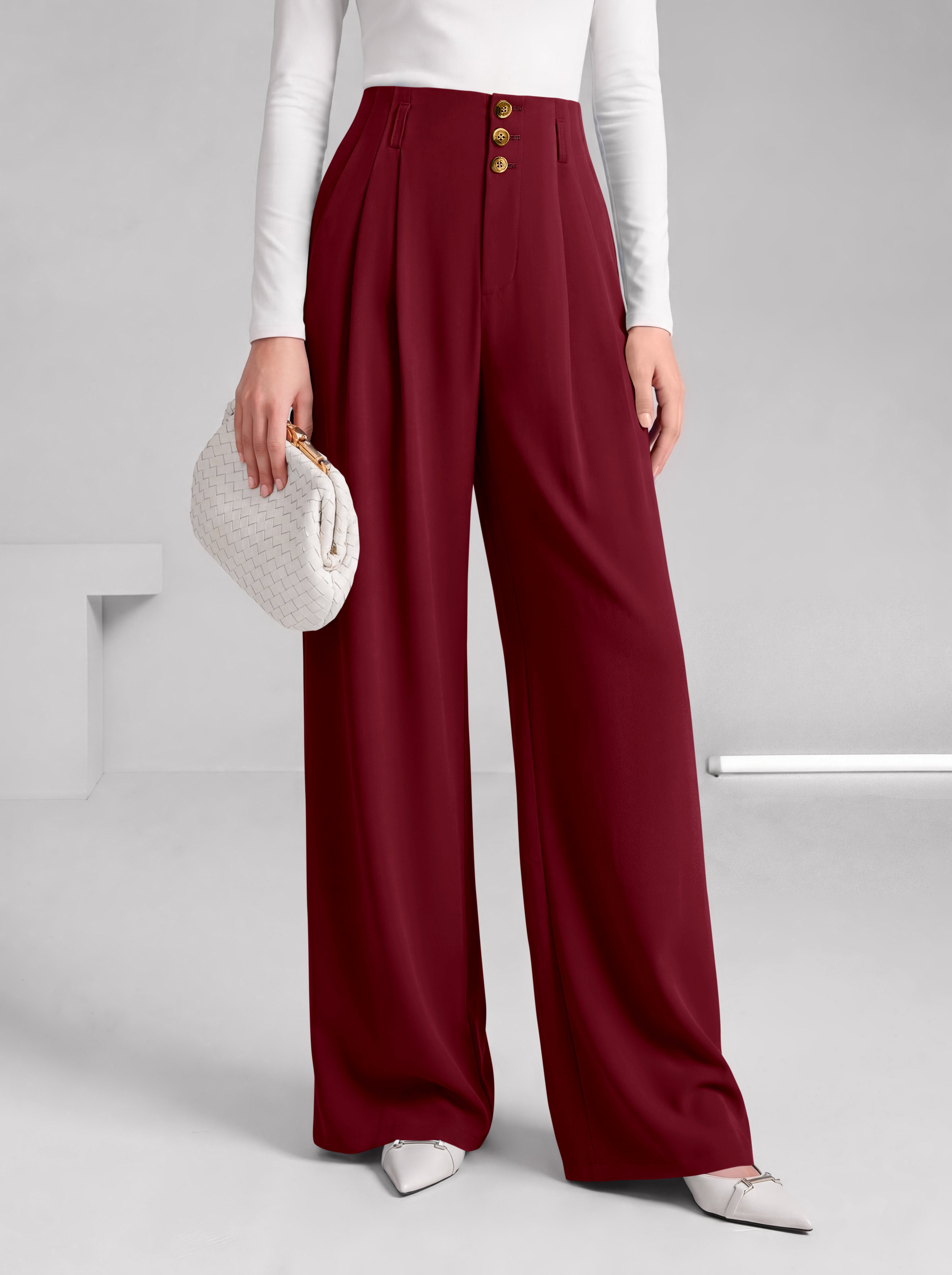 BTFBM Wide Leg Dress Pants Women Business Casual Outfits | Elastic High Waisted Palazzo Pants, Button Zip Up Closure, Pleated Office Work Trousers With Pockets, Fall Fashion 2026