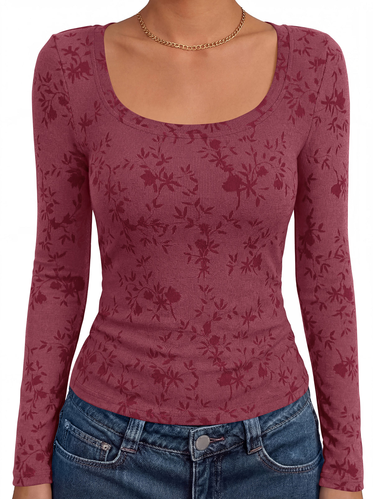 BTFBM Women's Long Sleeve Scoop Neck Shirts Floral Tops | Casual Women Fall Clothes, Ribbed Slim Fitted T-Shirts, y2k Fashion Clothing, Concert Going Out Top, Club Date Night Outfits