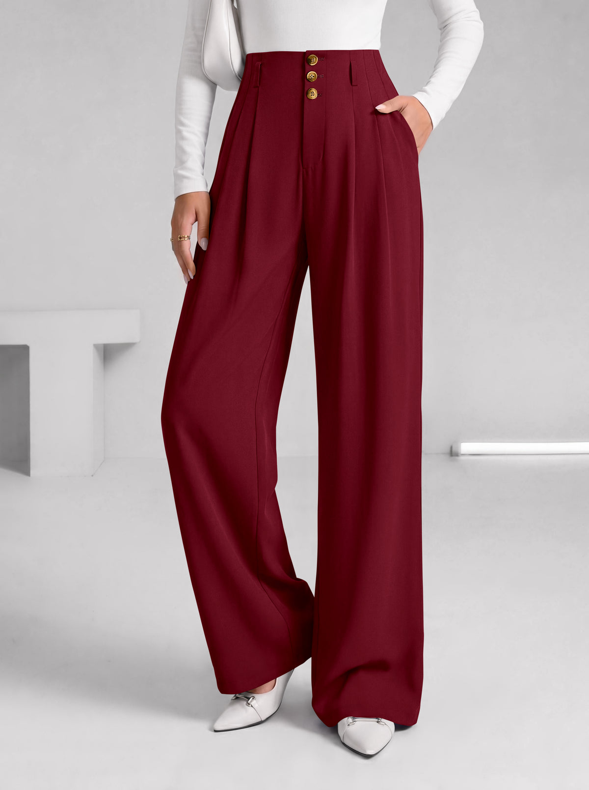 BTFBM Wide Leg Dress Pants Women Business Casual Outfits | Elastic High Waisted Palazzo Pants, Button Zip Up Closure, Pleated Office Work Trousers With Pockets, Fall Fashion 2026