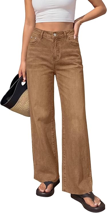 BTFBM Jeans for Women 2026 Summer High Waisted Button Down Straight Leg Stretchy Raw Hem Trendy Denim Pants with Pockets