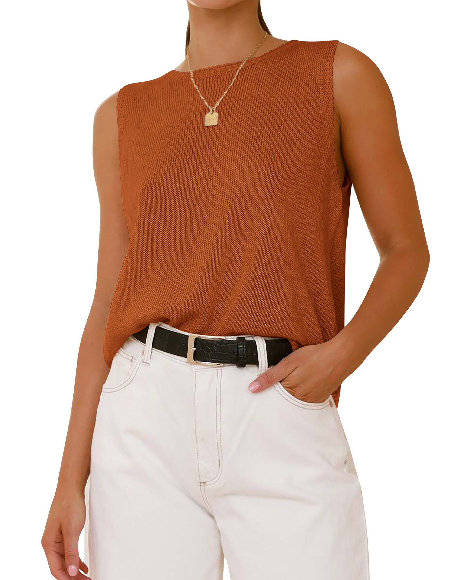 BTFBM Sleeveless Sweater Tops for Women 2026 Crew Neck Lightweight Casual Loose Tank Summer Outfits Fashion Clothing