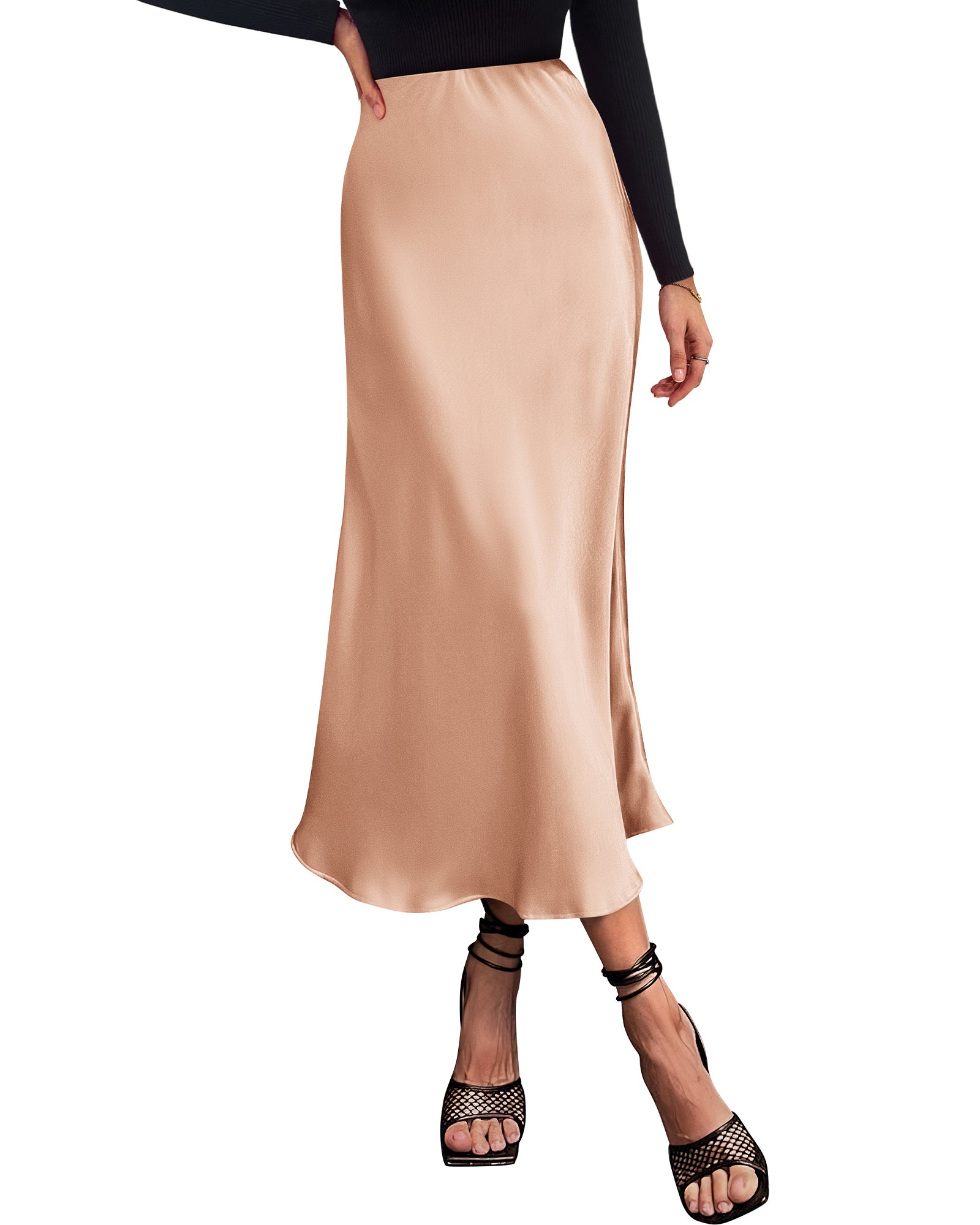BTFBM 2026 Womens Spring Summer Long Satin Skirt Silk Elegant High Waist Cocktail Party Wedding Flowy A-Line Midi Skirts