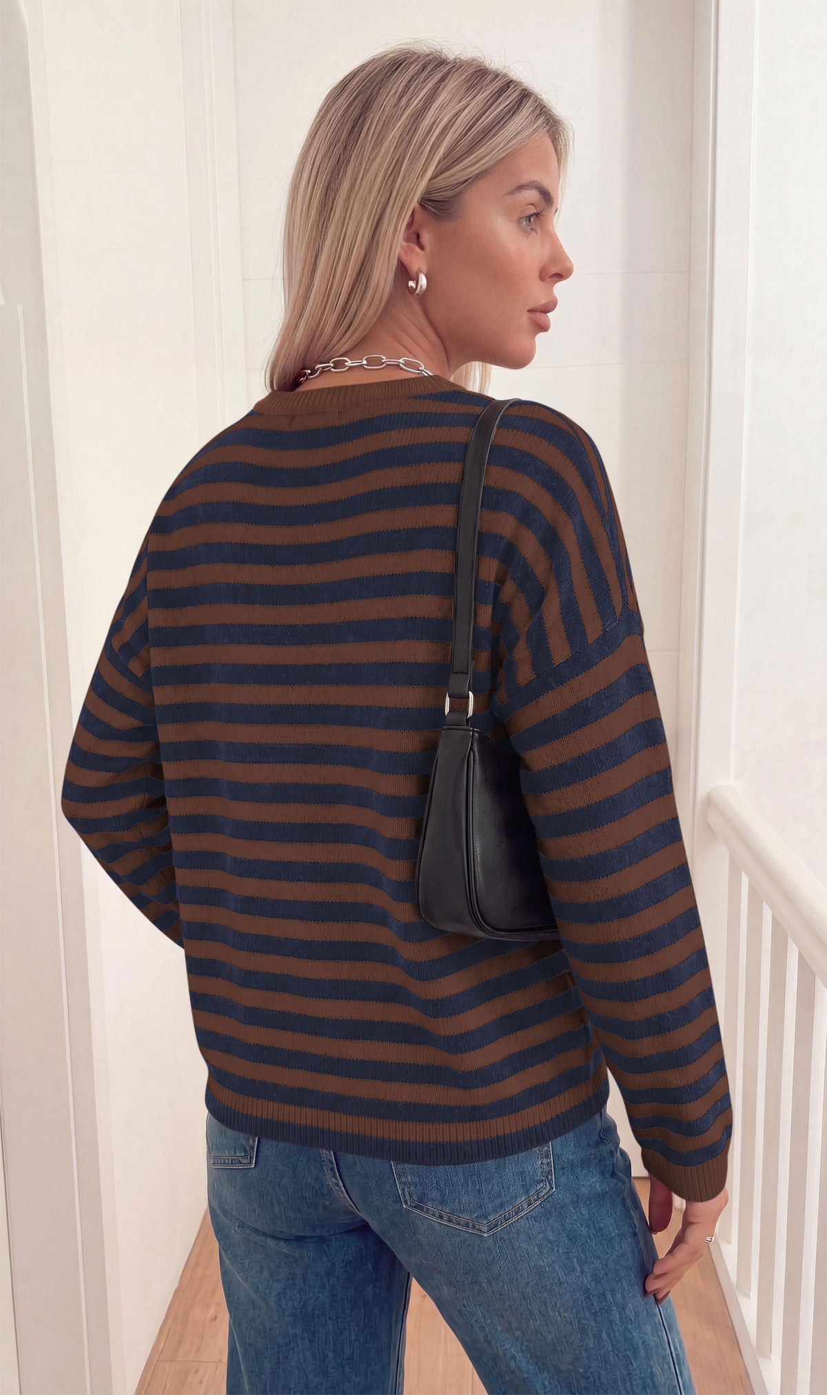 BTFBM Women's Lightweight Oversized Striped Sweater | Soft Knit Cozy Sweaters, Crew Neck Long Sleeve Pullover, y2k Color Block, Casual Holiday Outfits, Winter Fall Clothes 2026