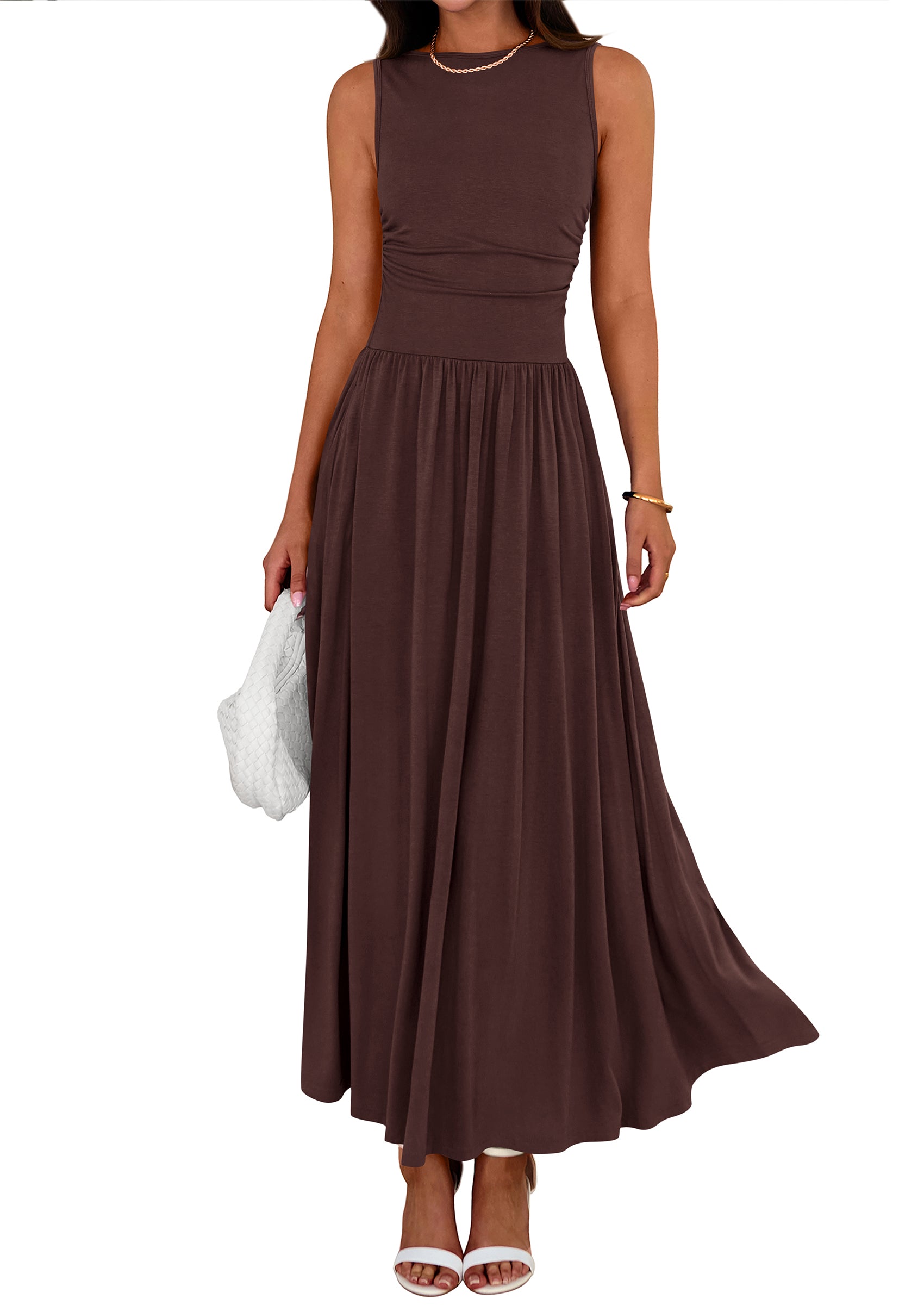 BTFBM Summer Maxi Dresses for Women 2026 Spring Sleeveless Casual Ruched High Waisted Long Sundress Flowy Beach Dress