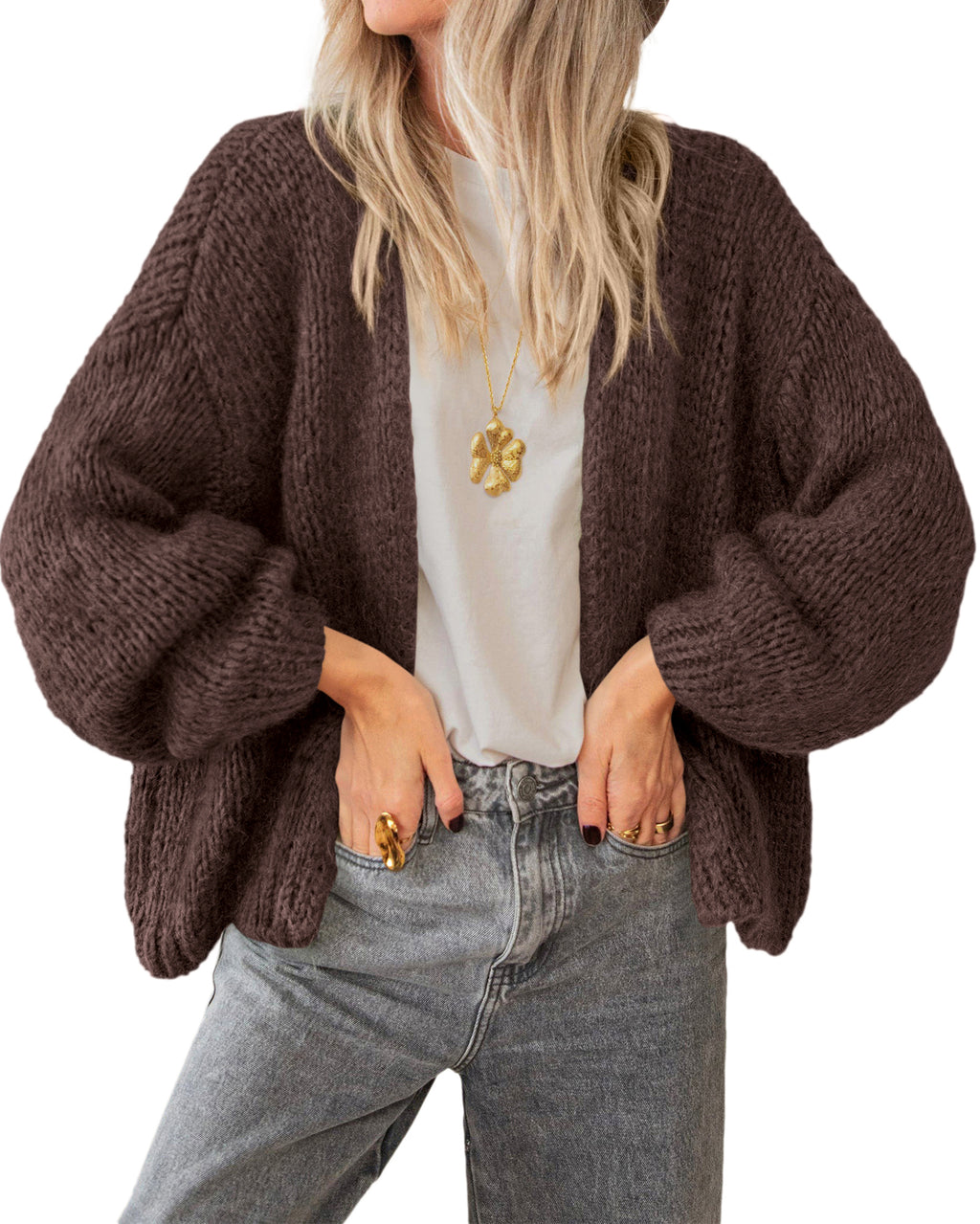 BTFBM Cardigan Sweaters for Women Fall Fashion Clothes 2026 | No Button No Pocket Design, Chunky Knit Open Front Cardigans, Ribbed Cuff Long Sleeve Sweater, Loose Winter Coat Clothing