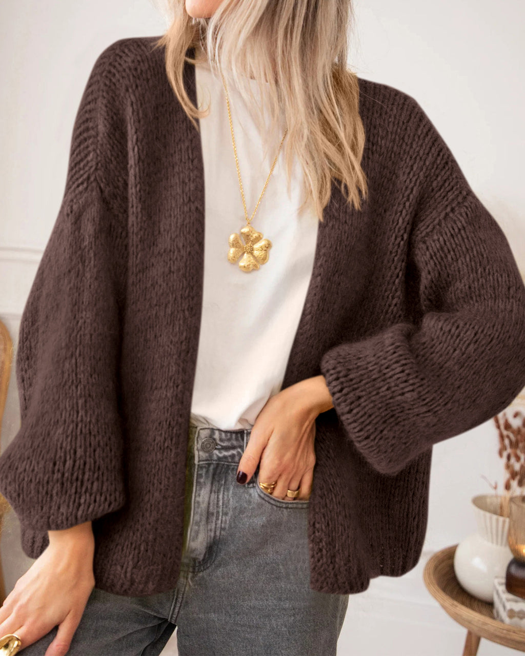 BTFBM Cardigan Sweaters for Women Fall Fashion Clothes 2026 | No Button No Pocket Design, Chunky Knit Open Front Cardigans, Ribbed Cuff Long Sleeve Sweater, Loose Winter Coat Clothing