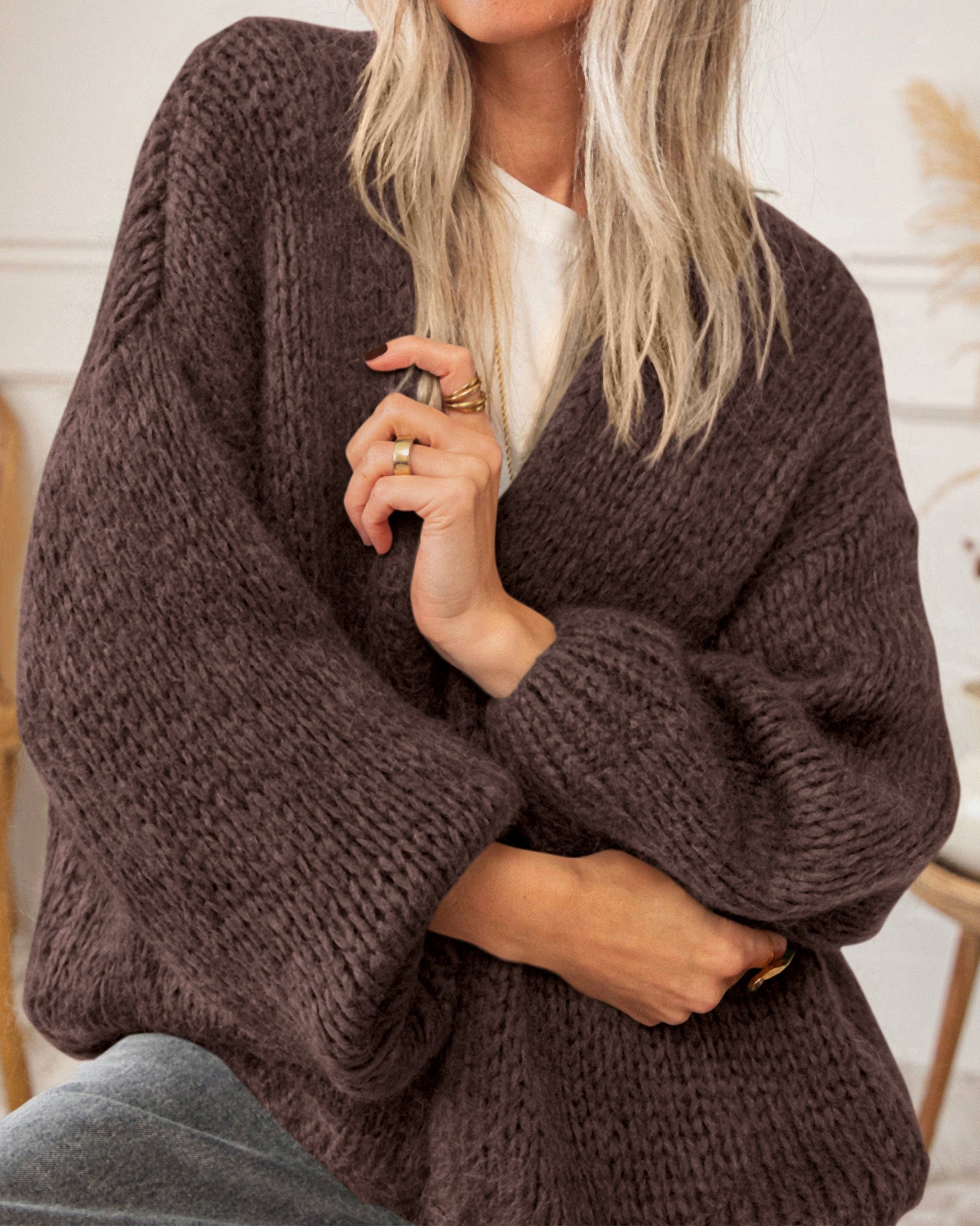 BTFBM Cardigan Sweaters for Women Fall Fashion Clothes 2026 | No Button No Pocket Design, Chunky Knit Open Front Cardigans, Ribbed Cuff Long Sleeve Sweater, Loose Winter Coat Clothing