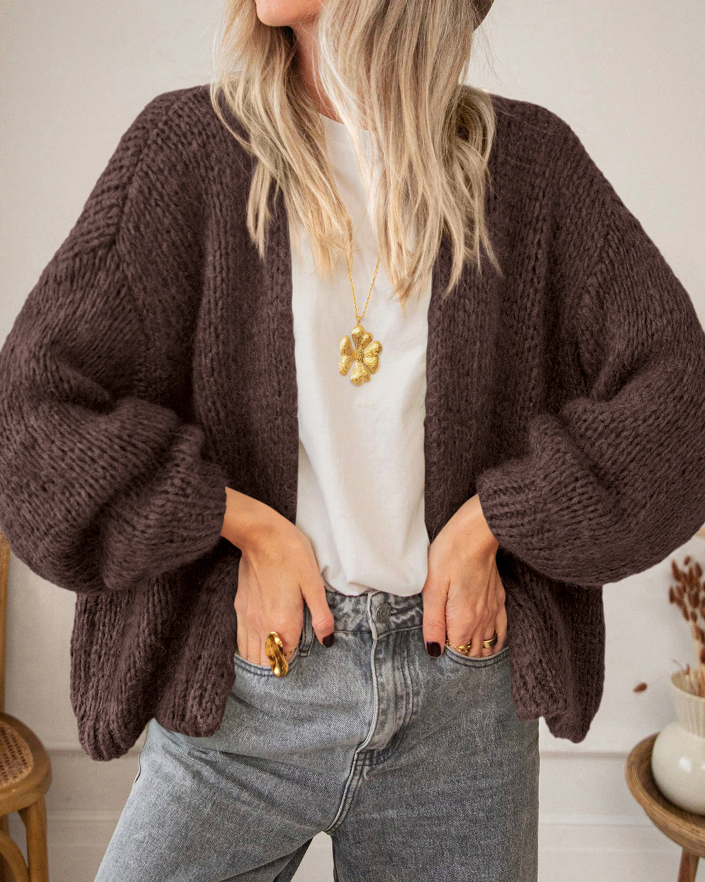 BTFBM Cardigan Sweaters for Women Fall Fashion Clothes 2026 | No Button No Pocket Design, Chunky Knit Open Front Cardigans, Ribbed Cuff Long Sleeve Sweater, Loose Winter Coat Clothing