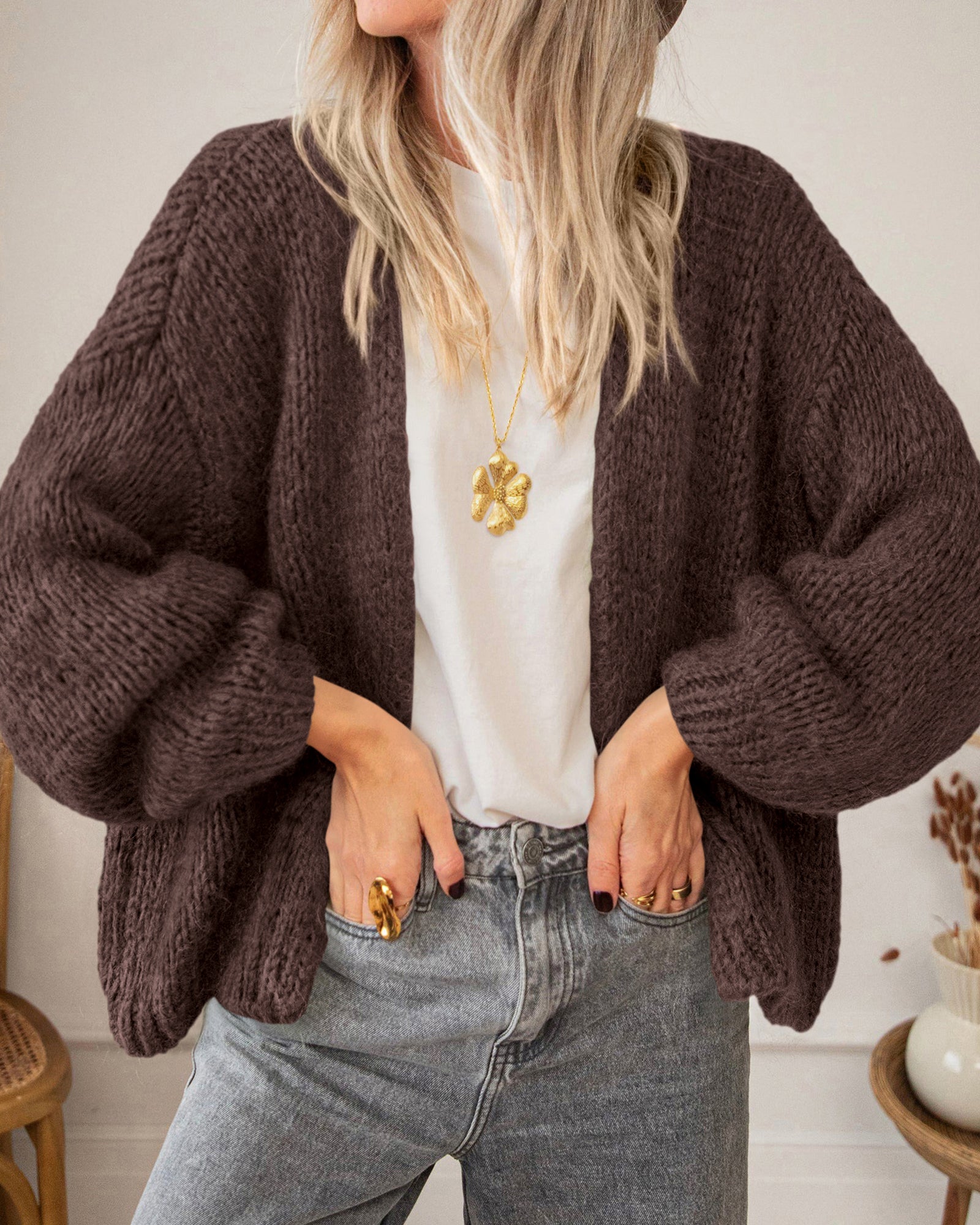 BTFBM Cardigan Sweaters for Women Fall Fashion Clothes 2026 | No Button No Pocket Design, Chunky Knit Open Front Cardigans, Ribbed Cuff Long Sleeve Sweater, Loose Winter Coat Clothing