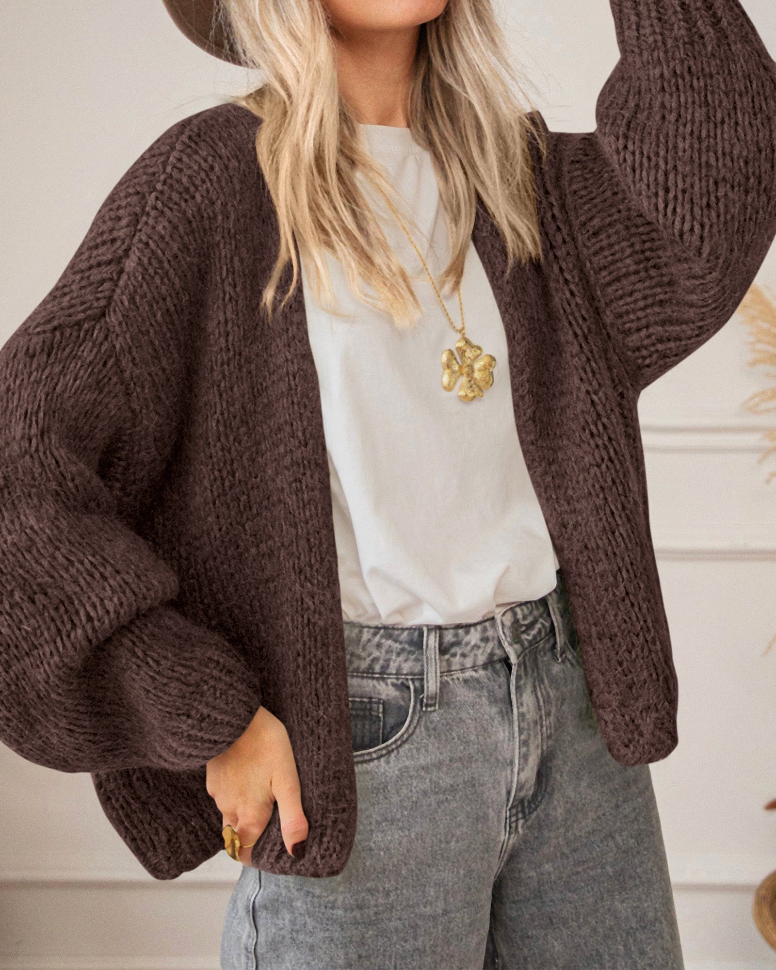 BTFBM Cardigan Sweaters for Women Fall Fashion Clothes 2026 | No Button No Pocket Design, Chunky Knit Open Front Cardigans, Ribbed Cuff Long Sleeve Sweater, Loose Winter Coat Clothing
