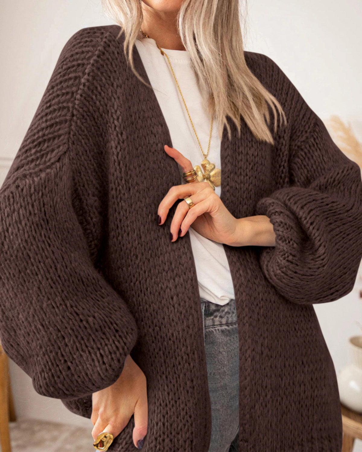 BTFBM Cardigan Sweaters for Women Fall Fashion Clothes 2026 | No Button No Pocket Design, Chunky Knit Open Front Cardigans, Ribbed Cuff Long Sleeve Sweater, Loose Winter Coat Clothing