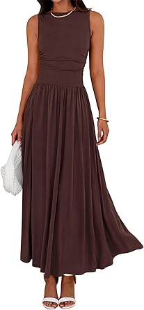 BTFBM Summer Maxi Dresses for Women 2026 Spring Sleeveless Casual Ruched High Waisted Long Sundress Flowy Beach Dress