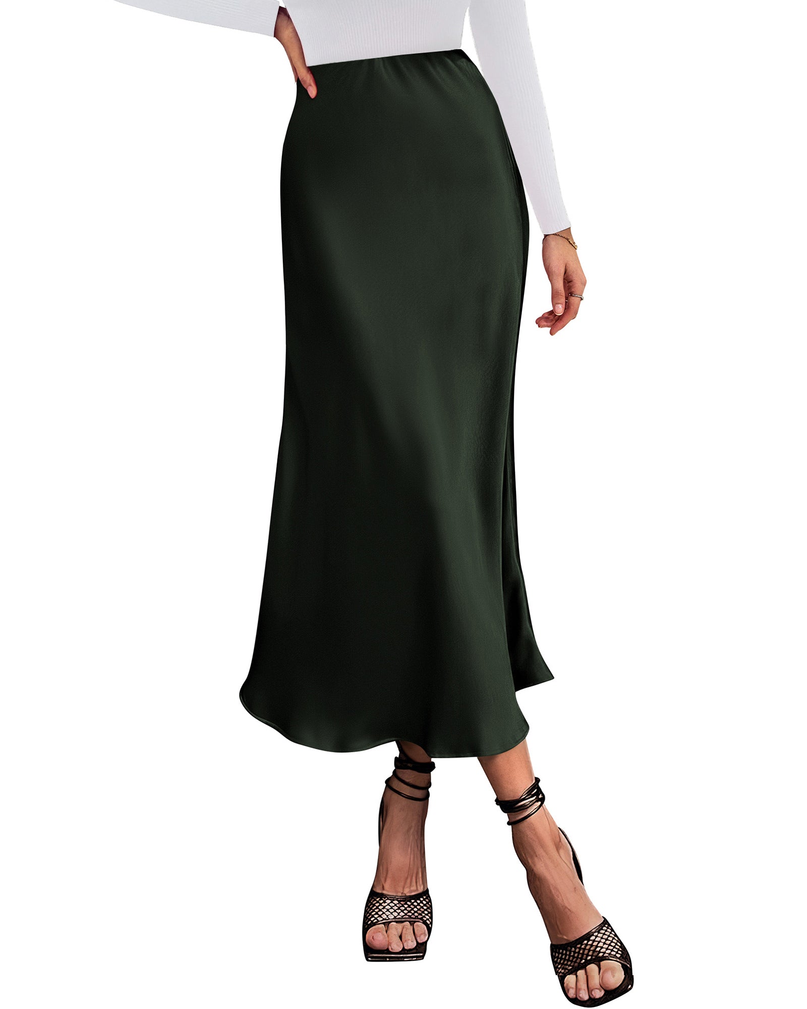 BTFBM 2026 Womens Spring Summer Long Satin Skirt Silk Elegant High Waist Cocktail Party Wedding Flowy A-Line Midi Skirts