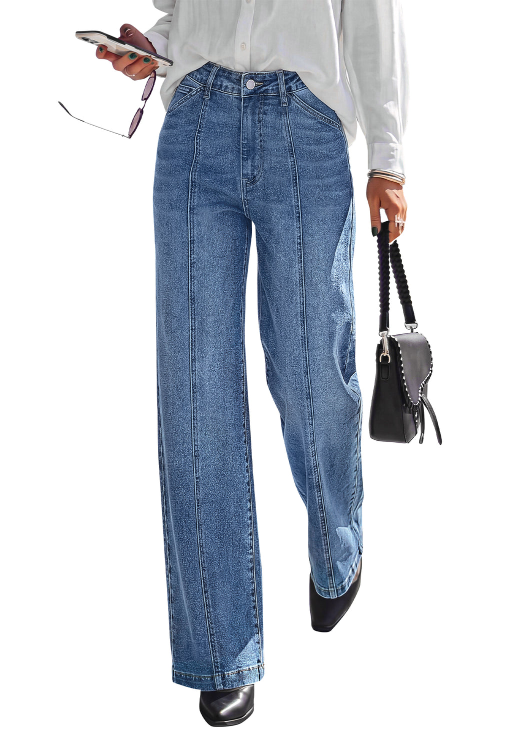 BTFBM Front Seam Stretchy Wide Straight Leg Jeans for Women Trendy 2026