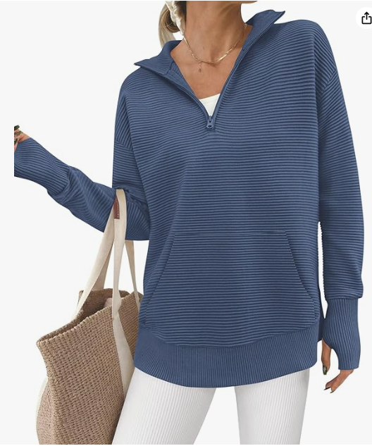 BTFBM Sweaters for Women Fall Clothes 2026 Pocket Quarter Zip Pullover V Neck Long Sleeve Knit Trendy Winter Sweater