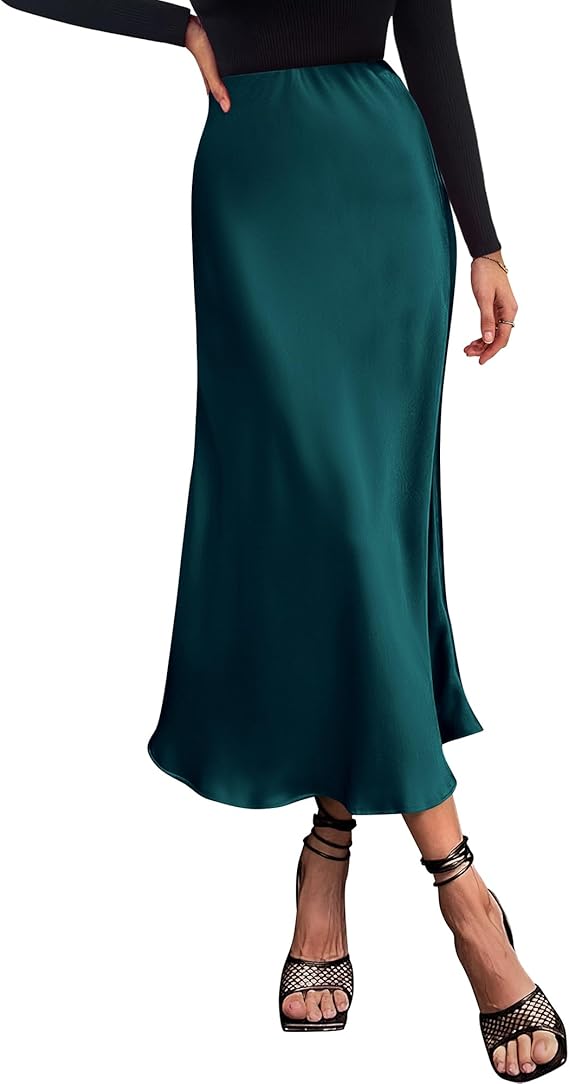 BTFBM 2026 Womens Spring Summer Long Satin Skirt Silk Elegant High Waist Cocktail Party Wedding Flowy A-Line Midi Skirts