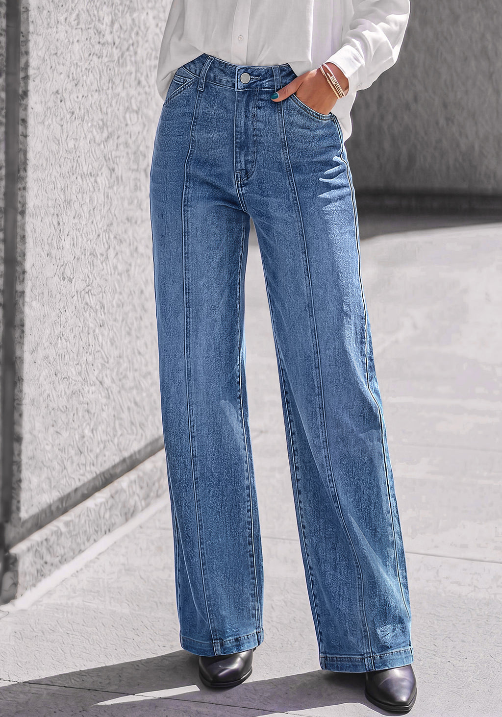 BTFBM Front Seam Stretchy Wide Straight Leg Jeans for Women Trendy 2026