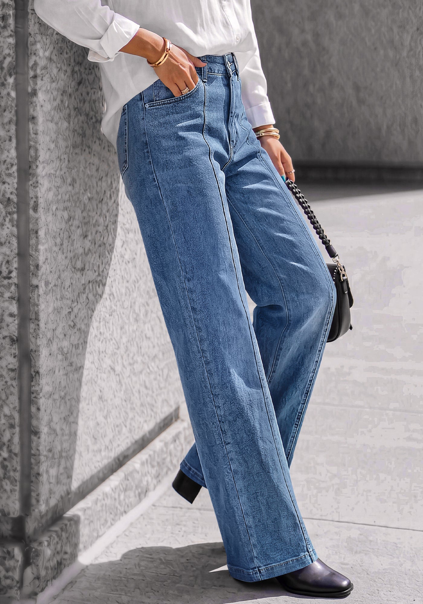 BTFBM Front Seam Stretchy Wide Straight Leg Jeans for Women Trendy 2026