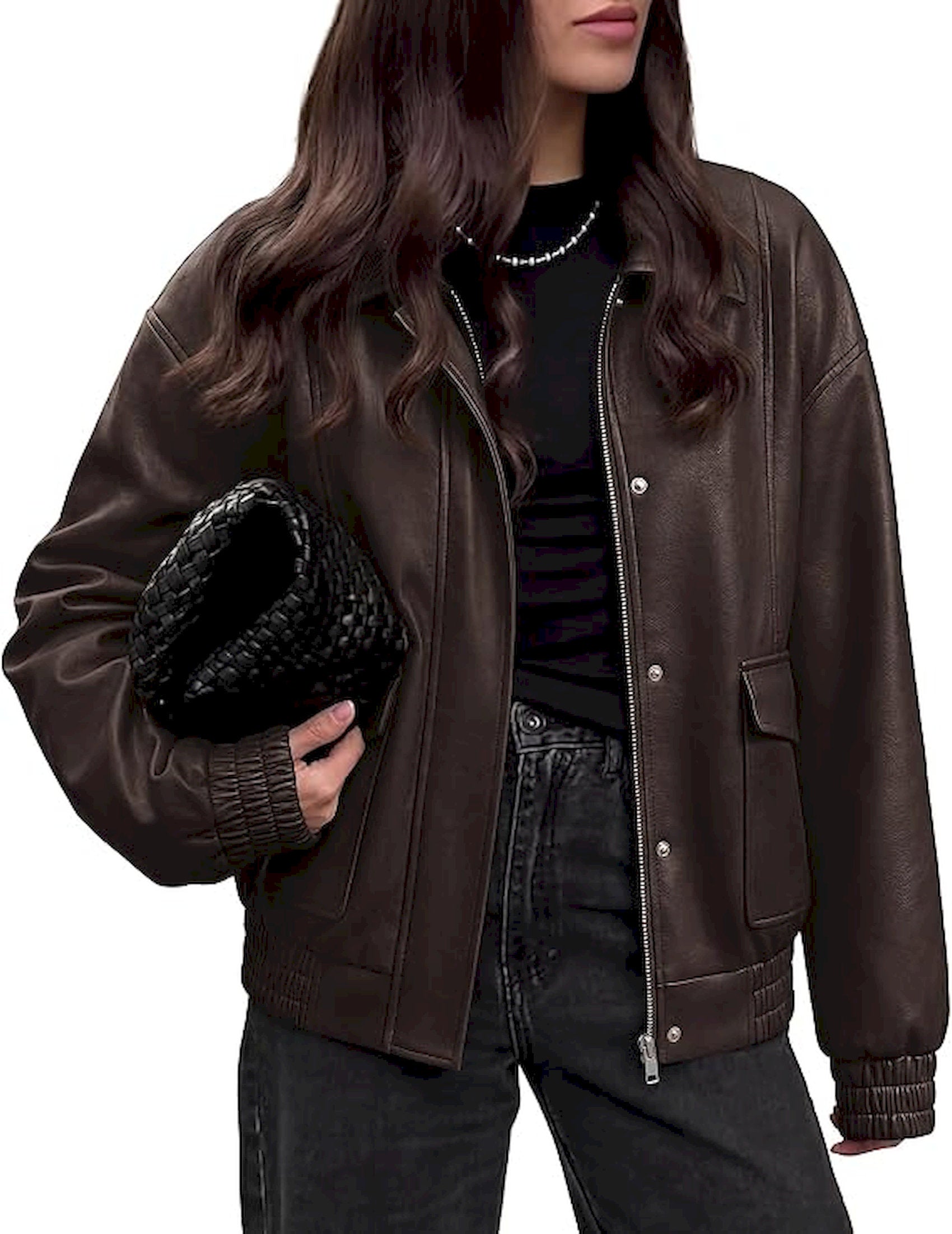 BTFBM Faux Leather Jacket Women Fall Clothes 2026   | Long Sleeve, Bomber Jackets, Snaps, Pockets, Oversized, Zip Up Motorcycle Outerwear, Airport, Going Out Outfits, Winter Coat