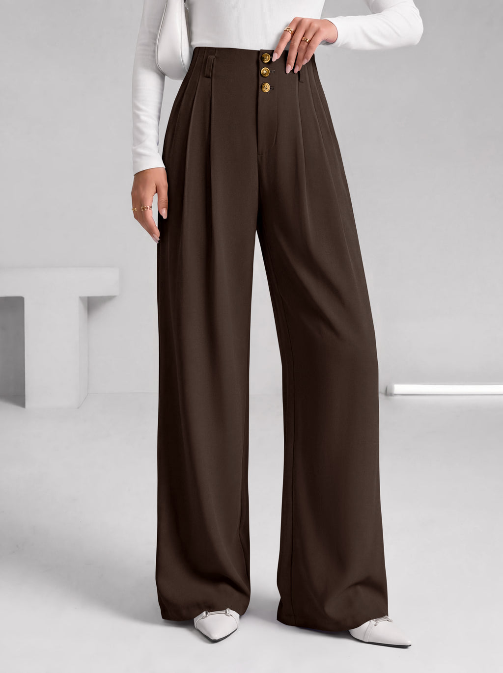 BTFBM Wide Leg Dress Pants Women Business Casual Outfits | Elastic High Waisted Palazzo Pants, Button Zip Up Closure, Pleated Office Work Trousers With Pockets, Fall Fashion 2026
