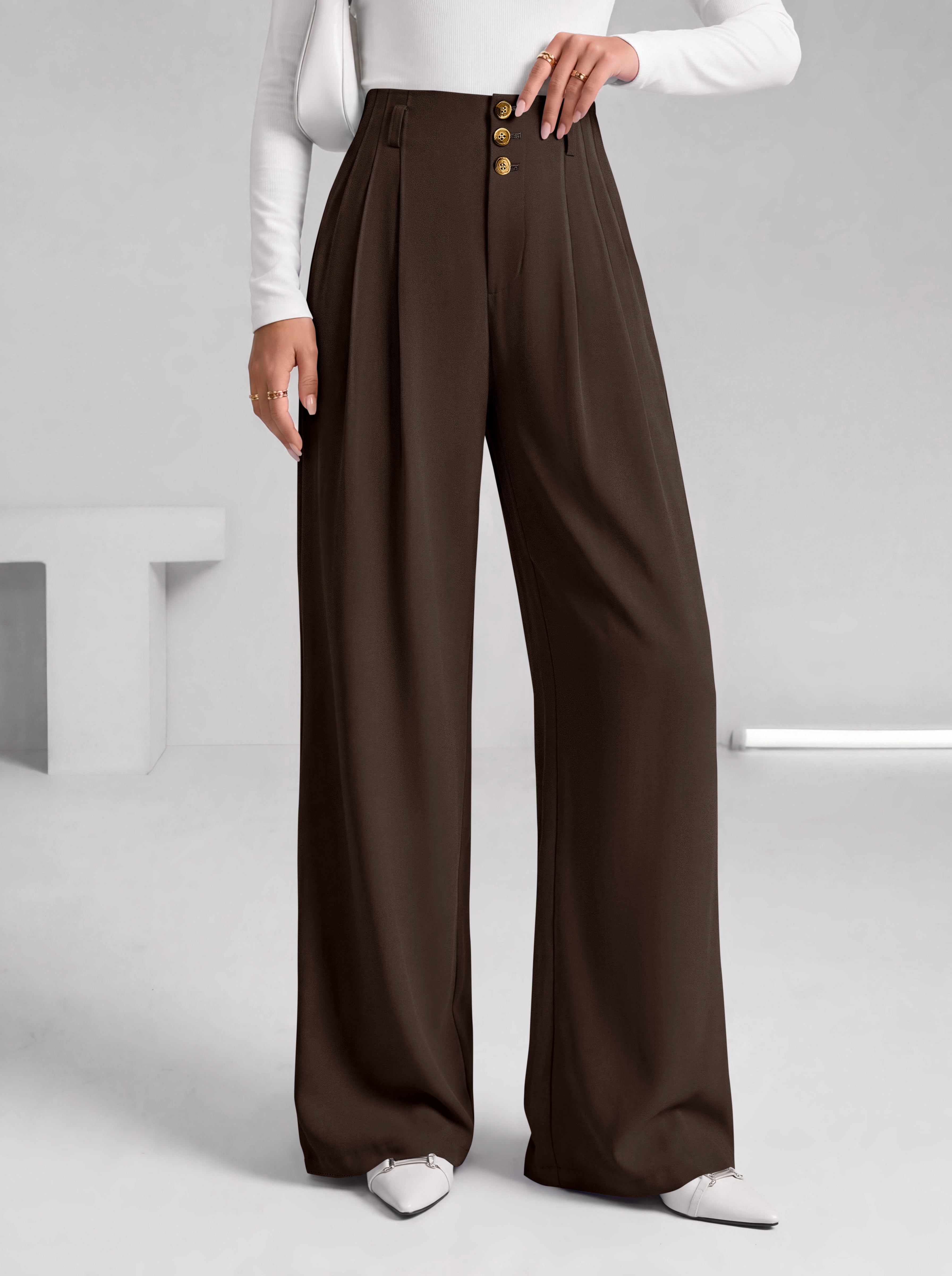 BTFBM Wide Leg Dress Pants Women Business Casual Outfits | Elastic High Waisted Palazzo Pants, Button Zip Up Closure, Pleated Office Work Trousers With Pockets, Fall Fashion 2026