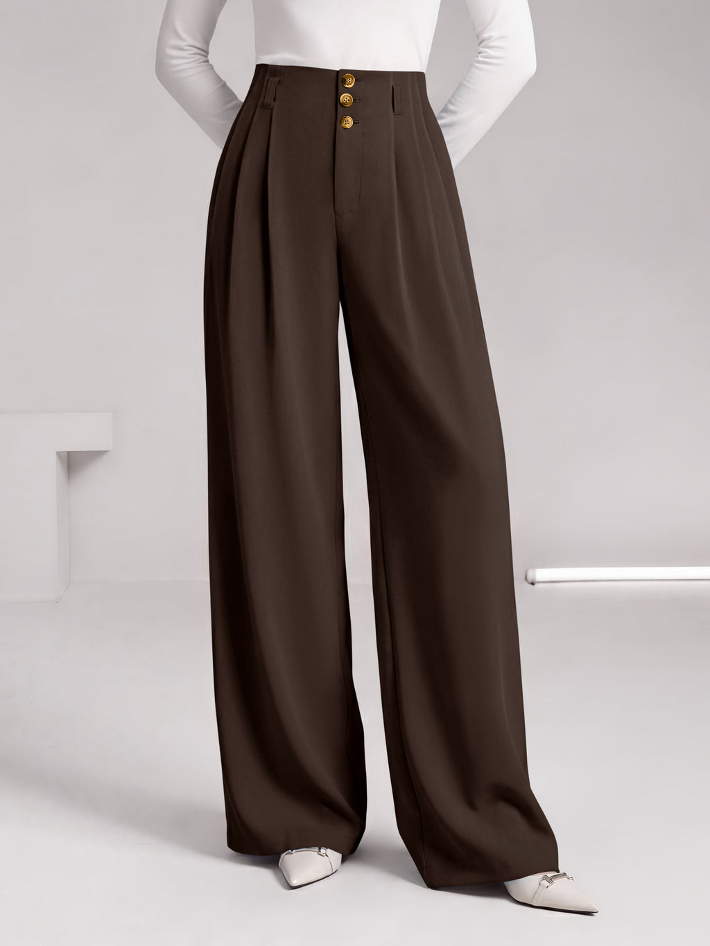 BTFBM Wide Leg Dress Pants Women Business Casual Outfits | Elastic High Waisted Palazzo Pants, Button Zip Up Closure, Pleated Office Work Trousers With Pockets, Fall Fashion 2026
