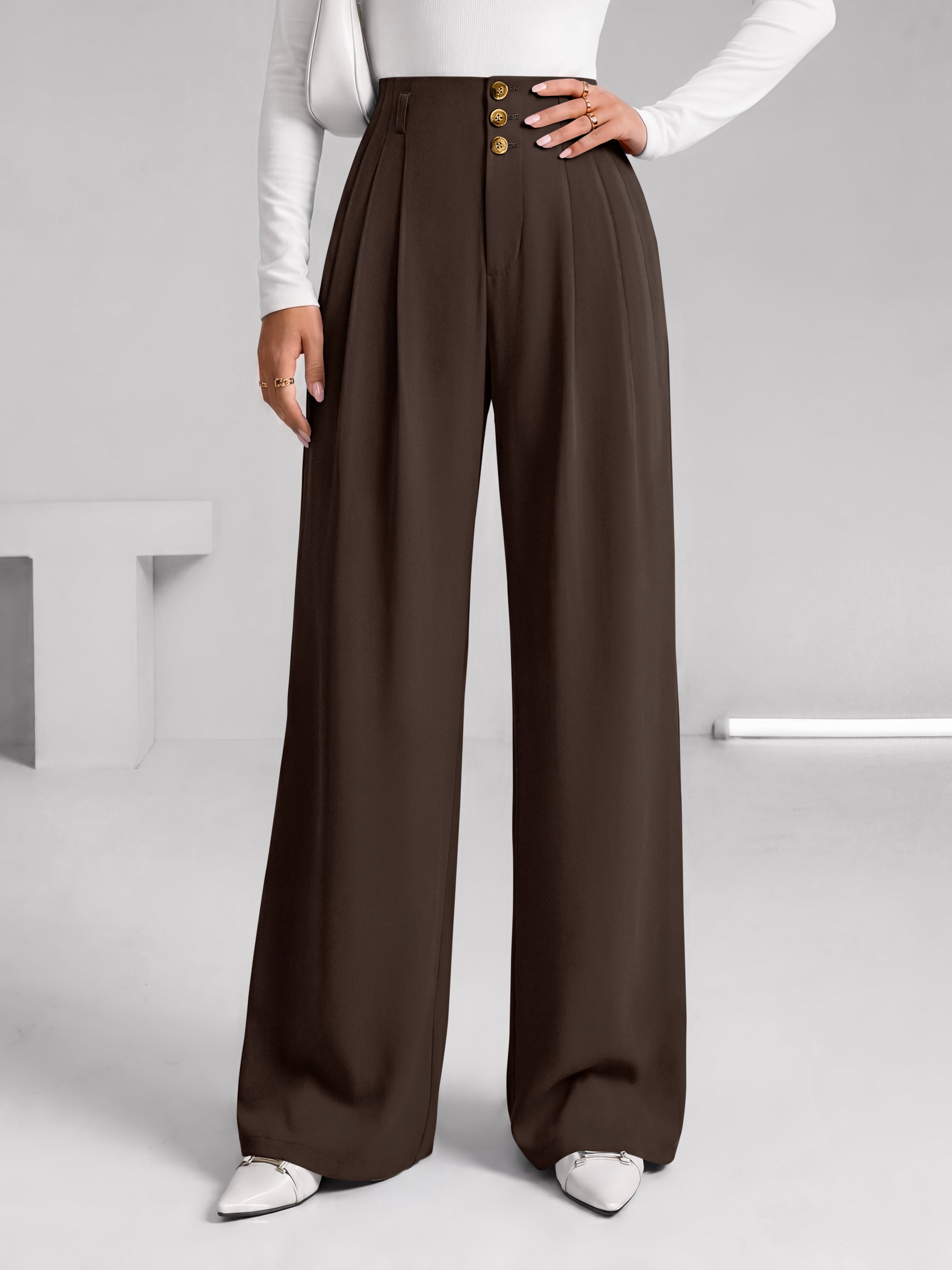 BTFBM Wide Leg Dress Pants Women Business Casual Outfits | Elastic High Waisted Palazzo Pants, Button Zip Up Closure, Pleated Office Work Trousers With Pockets, Fall Fashion 2026