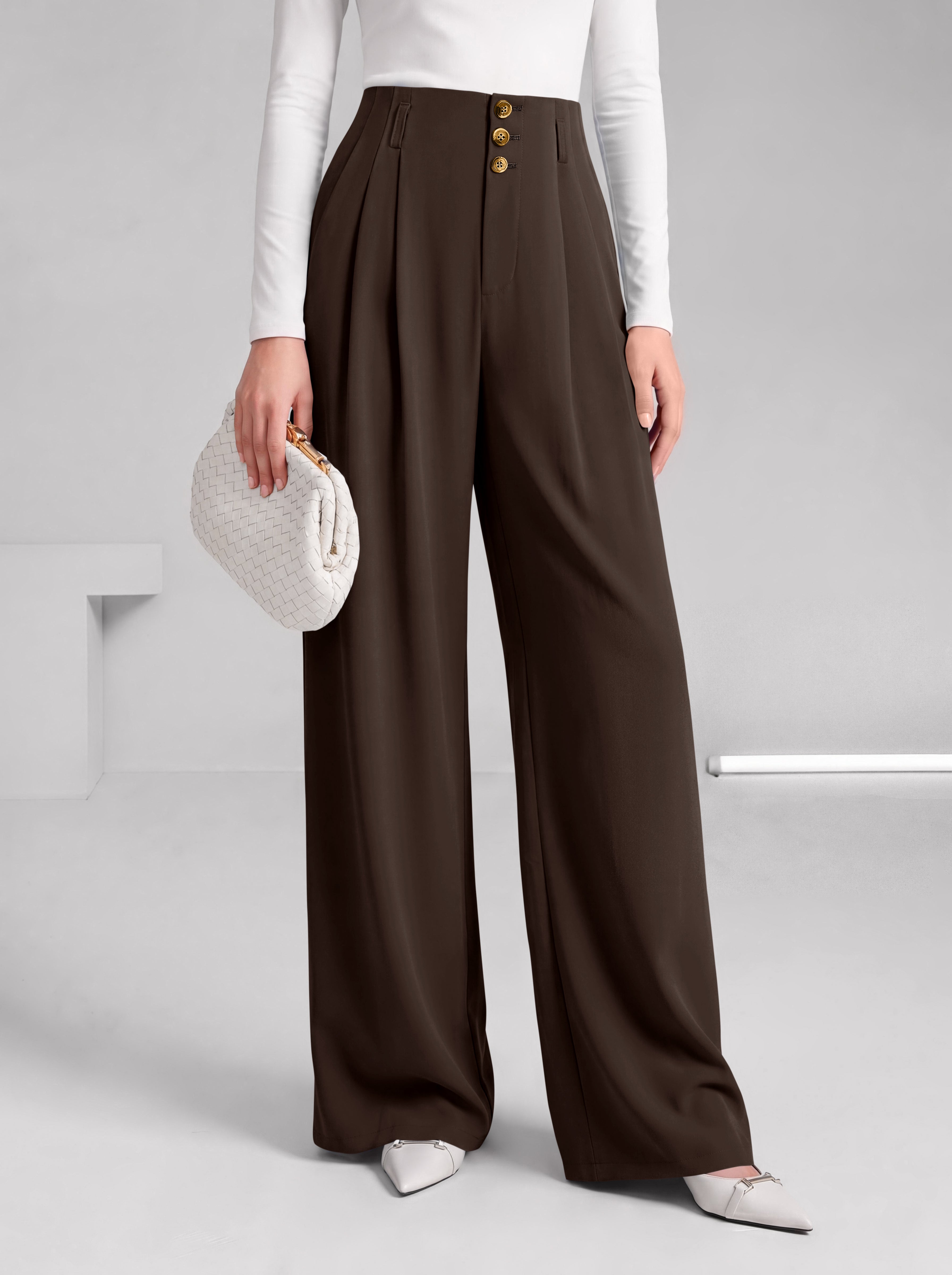 BTFBM Wide Leg Dress Pants Women Business Casual Outfits | Elastic High Waisted Palazzo Pants, Button Zip Up Closure, Pleated Office Work Trousers With Pockets, Fall Fashion 2026