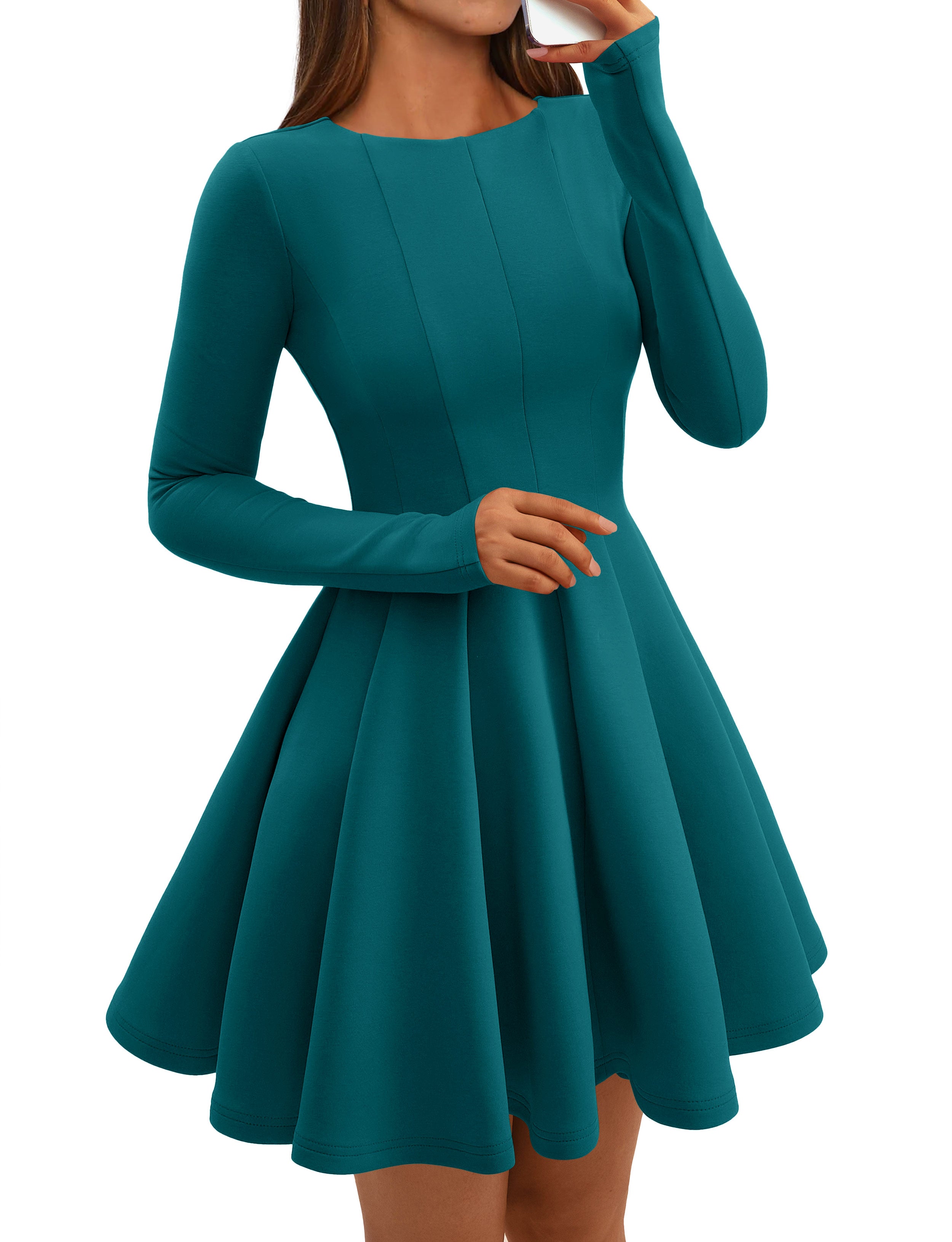 BTFBM Summer Dresses For Women 2026 Long Sleeve High Waist Pleated Flowy A Line Party Wedding Guest Dress Business Casual