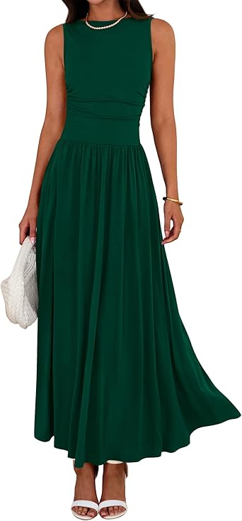 BTFBM Summer Maxi Dresses for Women 2026 Spring Sleeveless Casual Ruched High Waisted Long Sundress Flowy Beach Dress
